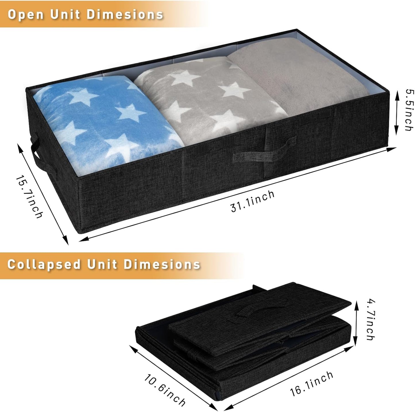 punemi Under Bed Storage Containers, Set of 2 Low Profile Under Crib Storage Bins With Lid, Large Sturdy Under Bed Clothes Drawer Organizers Box for Dorm Room Couch Closet Basement, Black