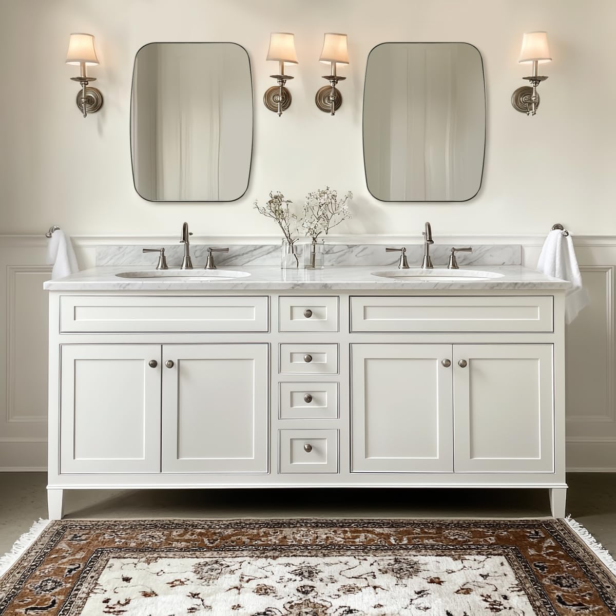 ANDY STAR Brushed Nickel Mirror, 28x36 Inch Stainless Steel Metal Frame Oblong Bathroom Mirror for Vanity, 1’’ Deep Wall Mounted Vertically/Horizontal