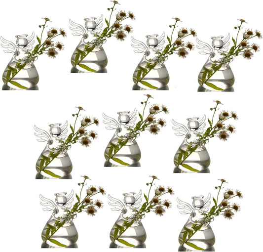 Angel Design Glass Vases Clear Flower Plant Terrarium Container Hanging Vase Wedding Decor Garden Ornaments Hanging Planter (Pack of 10)
