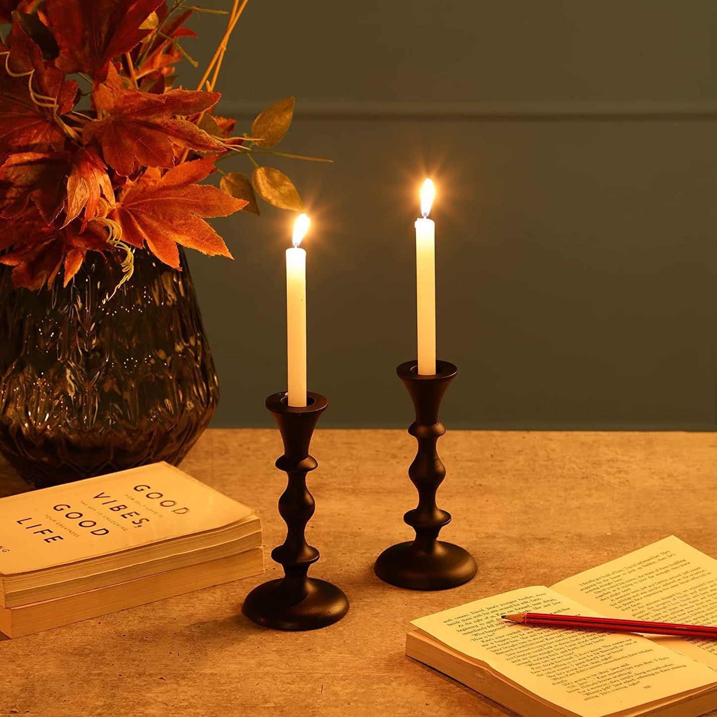 Rely+ Black Candle Holders Set of 2 Decorative Centerpiece Table Candlesticks Holders for Taper Candles Home Decor Easter Candle Holders for Dinner Party Wedding Decorations