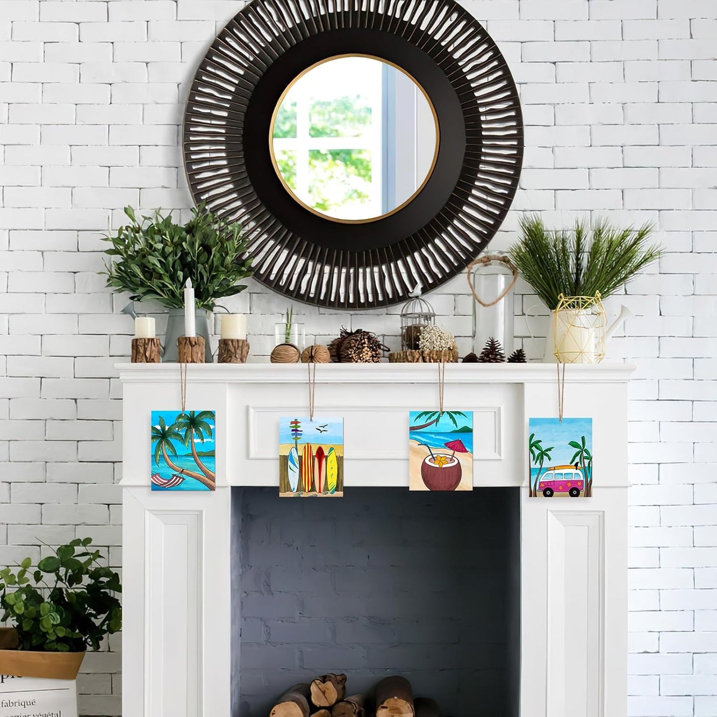 COCHIE 10 Pieces Large Summer Unfinished Wood Crafts to Paint for Adults and Kids, Bulk Predrilled Wooden Ornaments for Painting, Beach Paintable Wood Slices Craft Supplies with Ropes