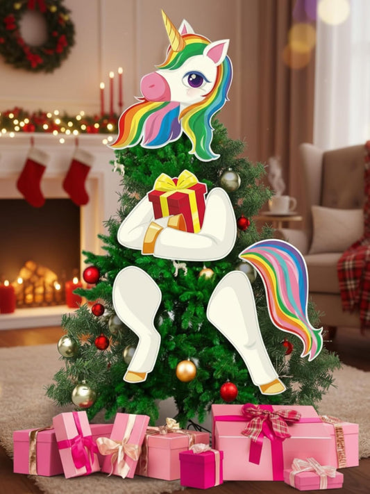 Unicorn Christmas Tree Topper Xmas Colored Unicorn Party Decorative Tree Ornaments Head Hands and Tail Decor for Holiday Christmas Indoor Home Decorations Party Supplies