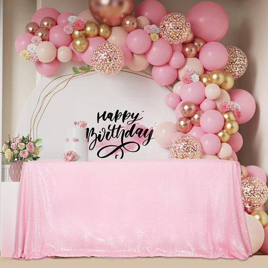 SquarePie Sequin Tablecloth 60 x 120 Inch Pink Sparkly Table Linen for Wedding Party