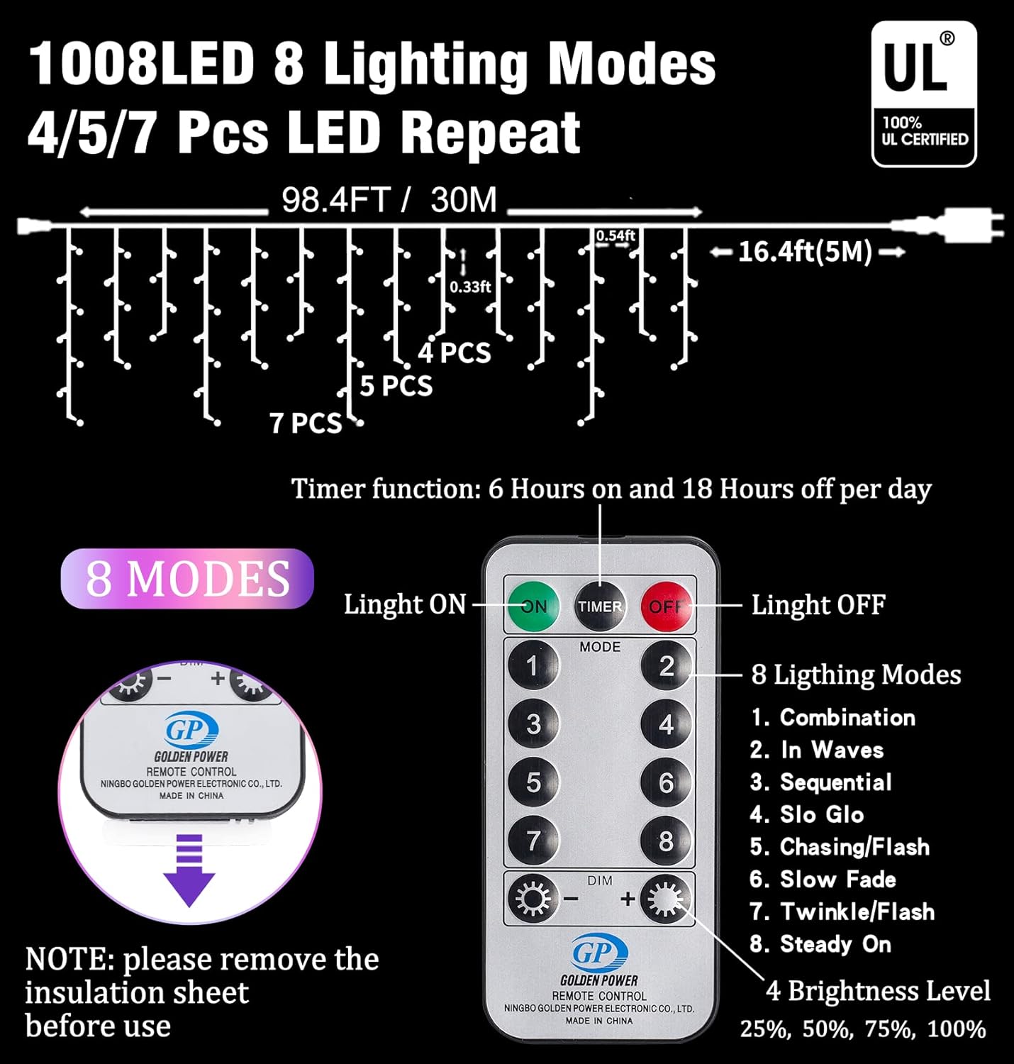 Icicle Christmas Lights Outdoor Decorations 1008 LED 98.4 FT 8 Modes LED Icicle String Light with 189 Drops, Fairy String Curtain Lights for Christmas Holiday Decor Wedding Party (Cold White)