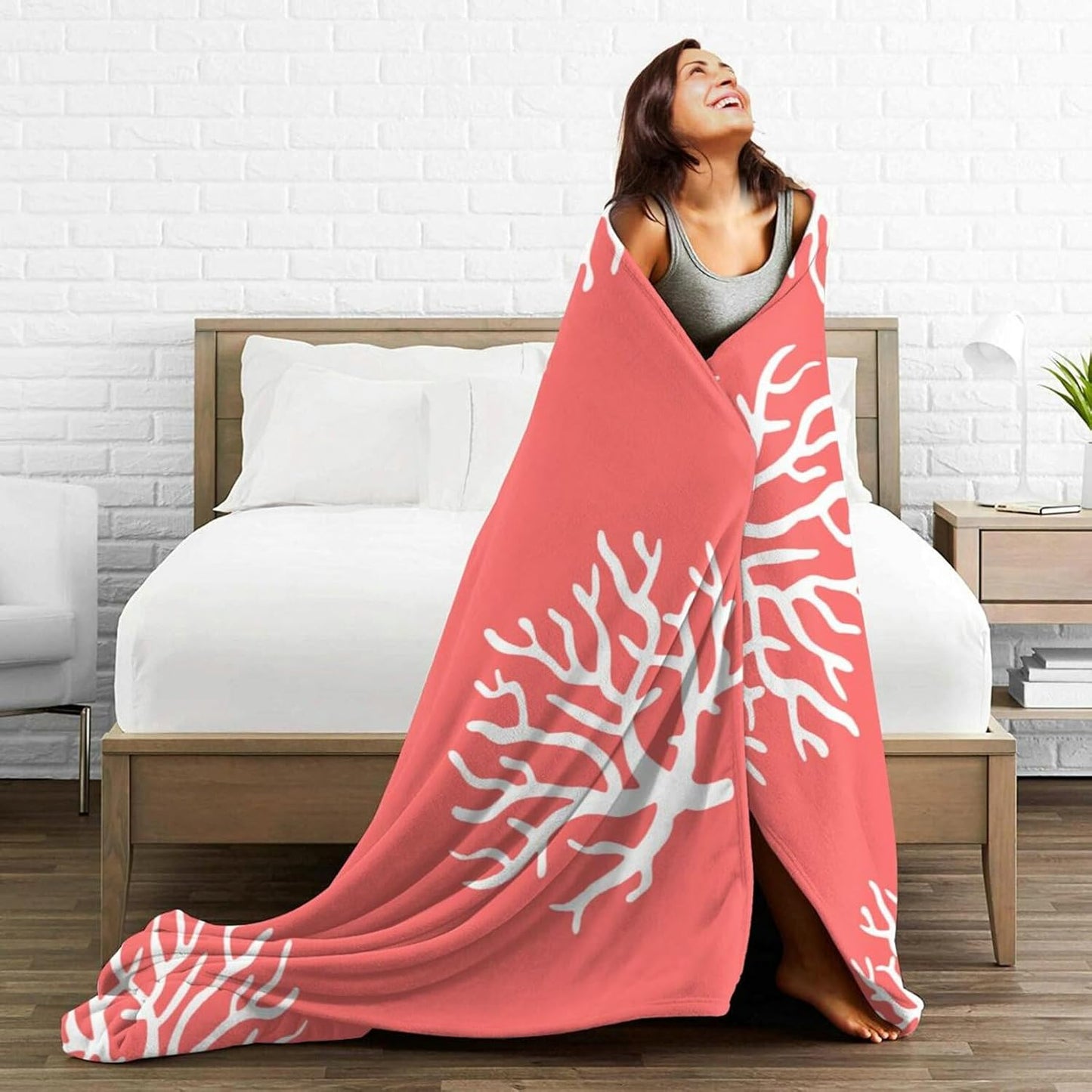 HGOD DESIGNS Beach Coral Fleece Throw Blanket Soft Cozy Coral Fuzzy Blanket Caring for Women & Adults Ocean Coral Pink Branch Reef Nature Red White Plush Microfiber Blanket 50"x60"