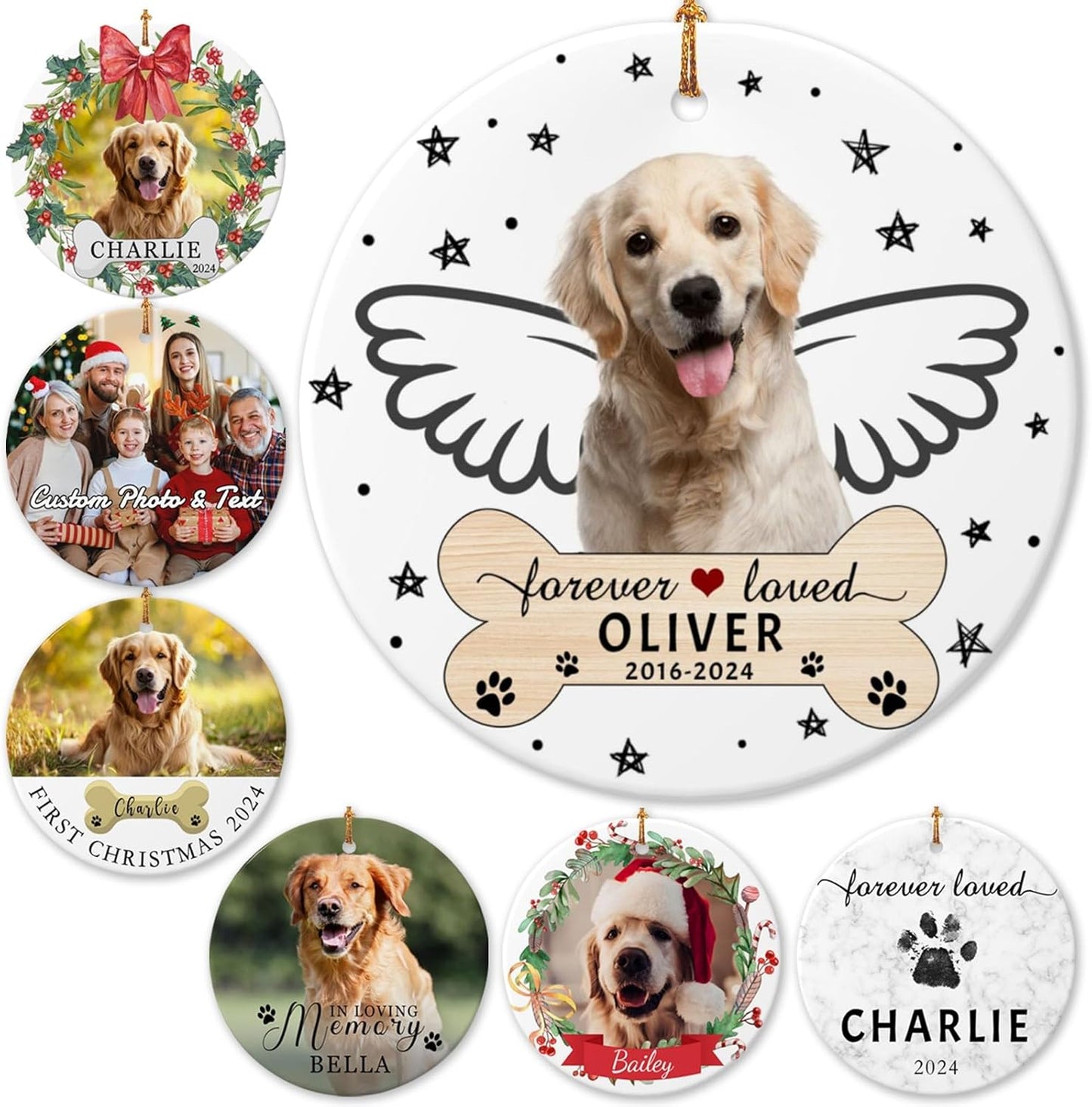 Personalized Dog Photo Ornament 2025 Custom Pet Cat Picture Name Ornaments for Christmas Tree,Dog 1st Christmas Ornament Gift, Double-Sided Ceramic Customized Xmas Ornament