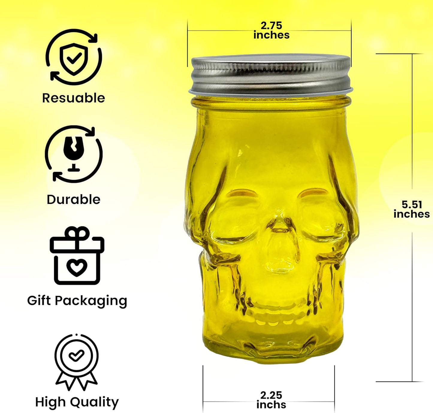 Generic 14 oz Colorful Skull Glass Mason Jar – Mix & Match 7 Vibrant Colors, Large & Durable! (Purple)