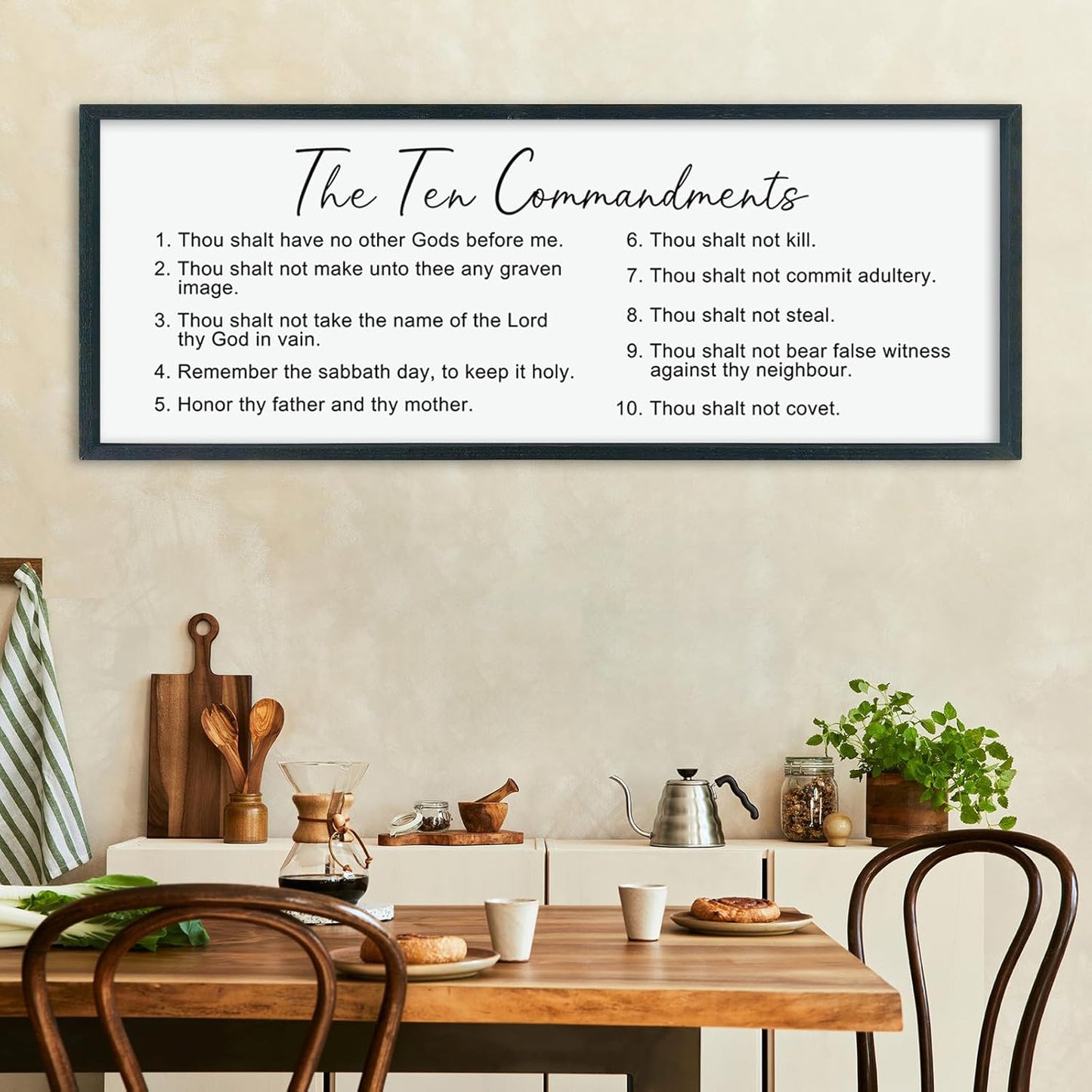 LuZhiQiang The Ten Bible Verse Wall Decor 40"×15" God Jesus Prayer for Christian Saying Catholic Scripture Sign Large Wood Framed Wall Hanging Art (Black)