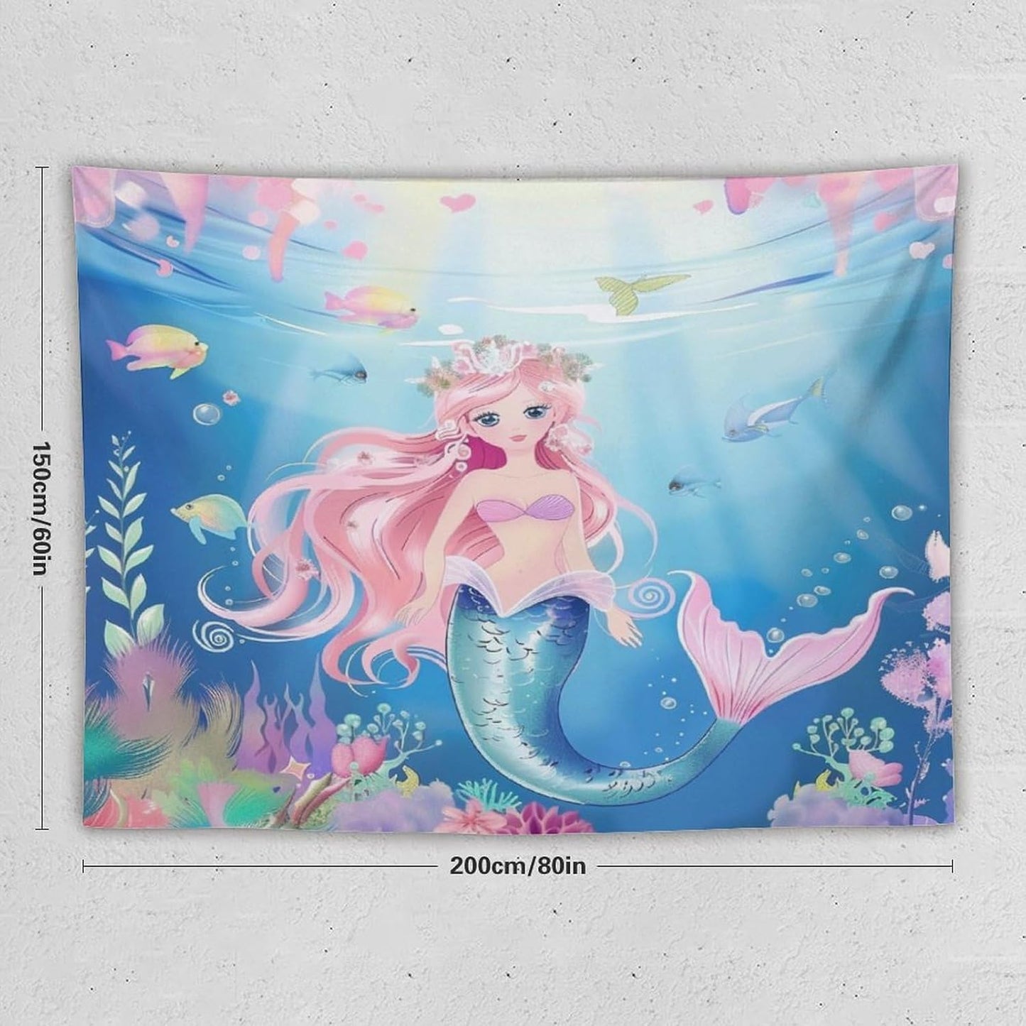 HZOHNAGO Mermaid Girls Tapestry Watercolor Mermaid Princess Pattern Printed Wall Tapestry Wall Hanging for Bedroom Living Room Dorm 80" W x 60" H