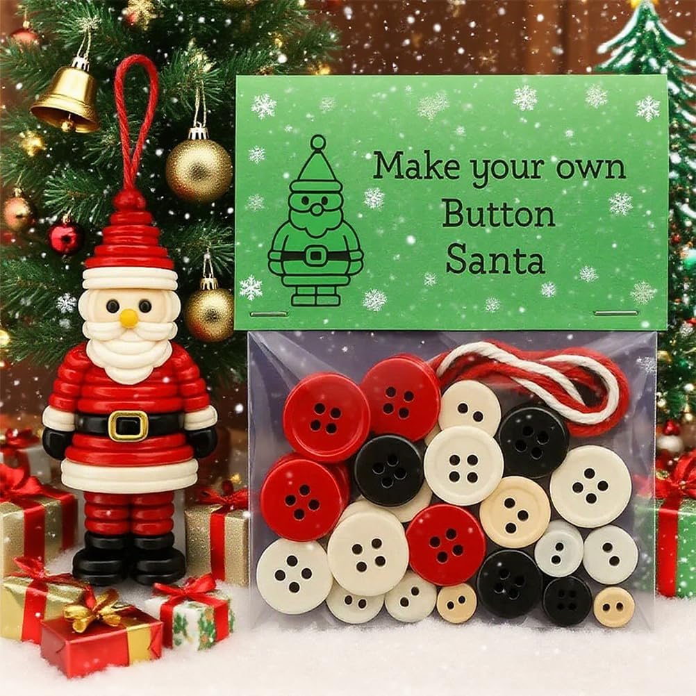 DIY Christmas Button Ornament Making Set - Snowman/Santa/Angel, Fun Holiday Craft Kit for All Ages, Ideal Xmas Tree Hanging Decor & Festive Gifts (D 8)