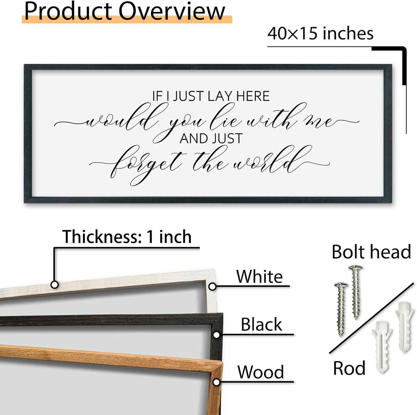 SRSZHIYUE If I Lay Here Would You Lie With Me Sign Bedroom Wall Decor Art 40"×15" Large Wood Framed Wall Hanging (Black)