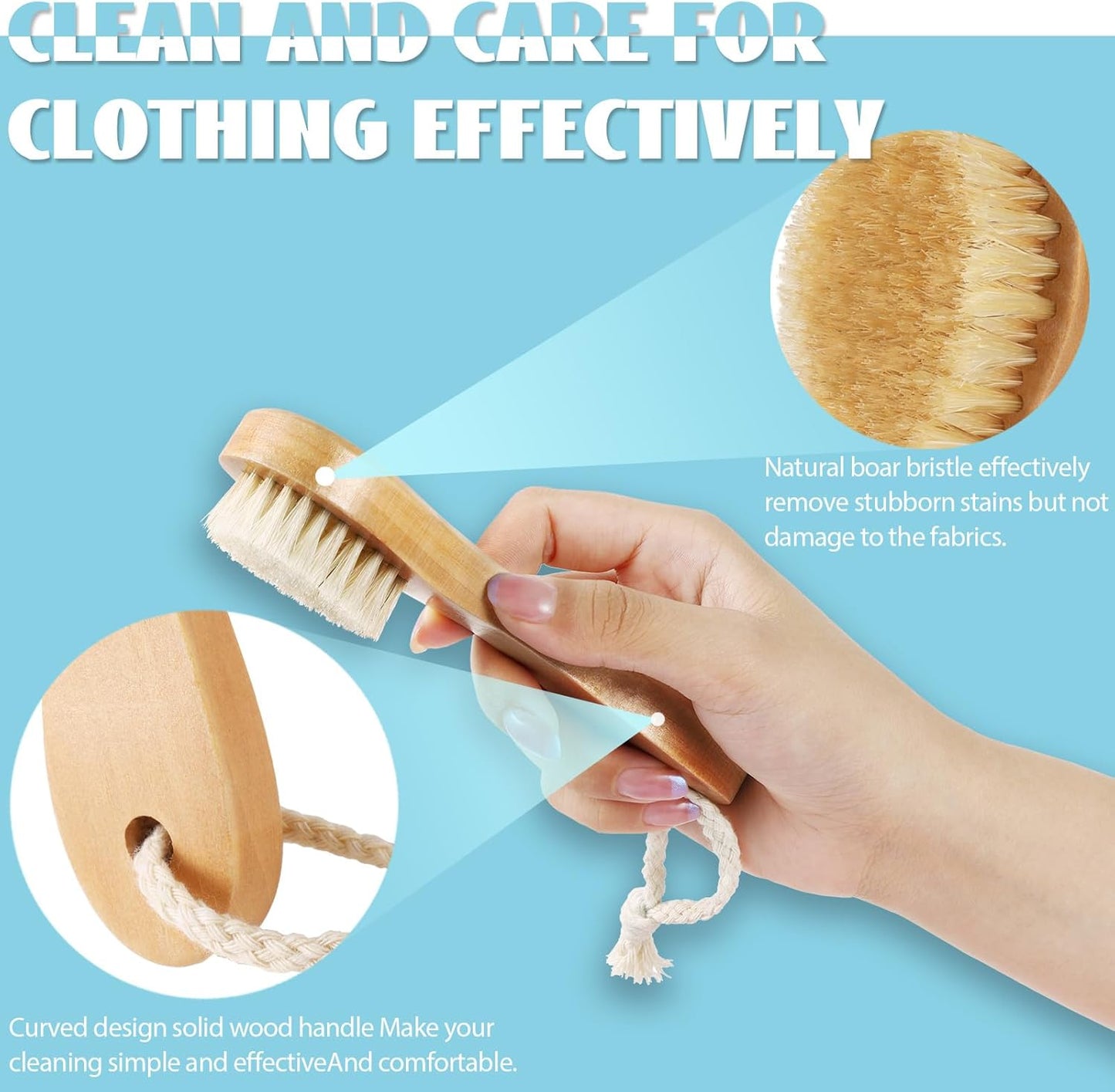 3 Pcs Wood Laundry Stain Brush Stain Remover Brushes with Boar Bristle Small Stain Brush for Clothes for Scrubbing Stains from Furniture Fabric Leather(3 Pcs A)