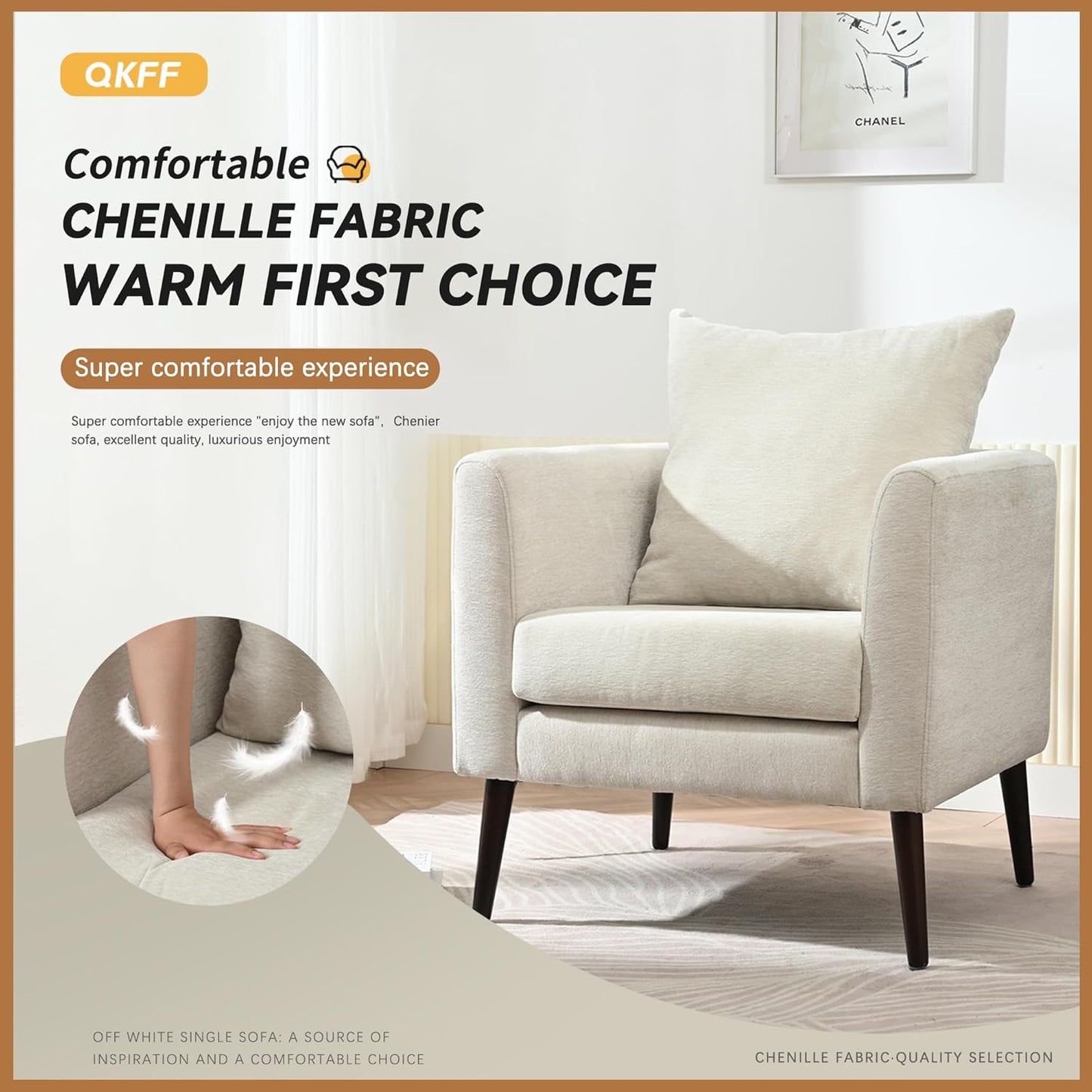 Barrel Accent Chair with Back Pillow, Large Upholstered Armchair with Solid Wood Legs Modern Reading Chairs for Living Room Bedroom