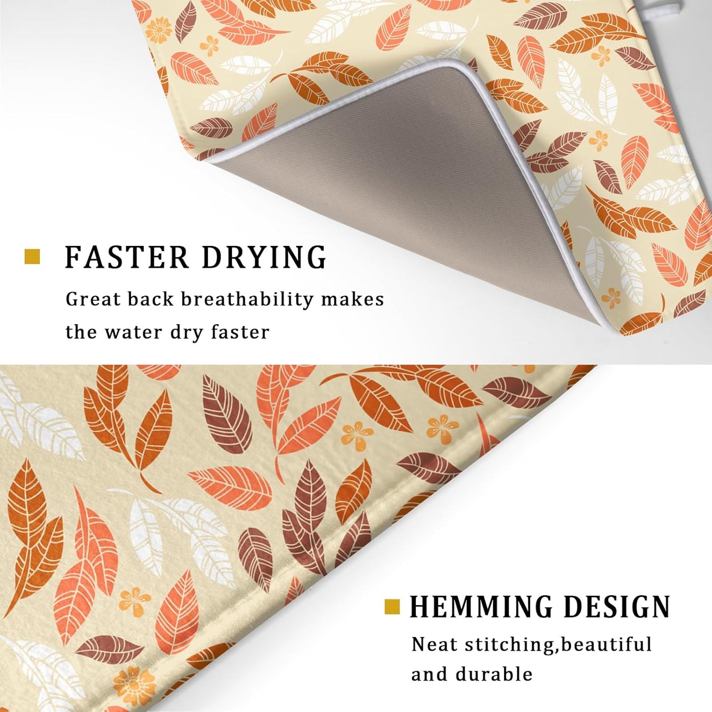 Fall Leaves Dish Drying Mat for Kitchen Counter Autumn Orange White Leaves Seasonal Super Absorbent Reversible Microfiber Kitchen Countertop Protector Dishes Pad Large 18x24 inch