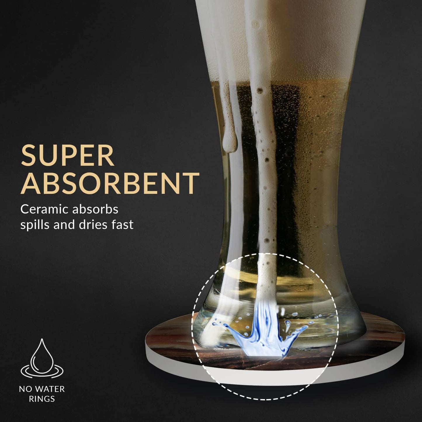 Emerson Essentials Coasters for Drinks Absorbent with Holder, Set of 6, Cork Bottom Ceramic Stone Modern Marble Style for Wooden Coffee Bar Tables, Glass Tabletop Non Slip, Housewarming