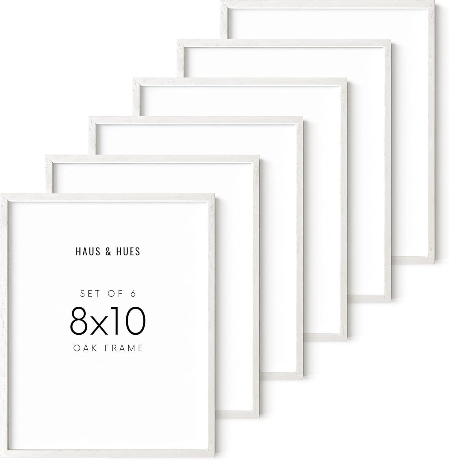 HAUS AND HUES White Oak 8x10 Picture Frame Set - Set of 6 8x10 Picture Frame Wood, White 8x10 Picture Frame Set of 6, Wooden Picture Frames 8x10, 6 8x10 Picture Frames for Wall (White Oak Frame)