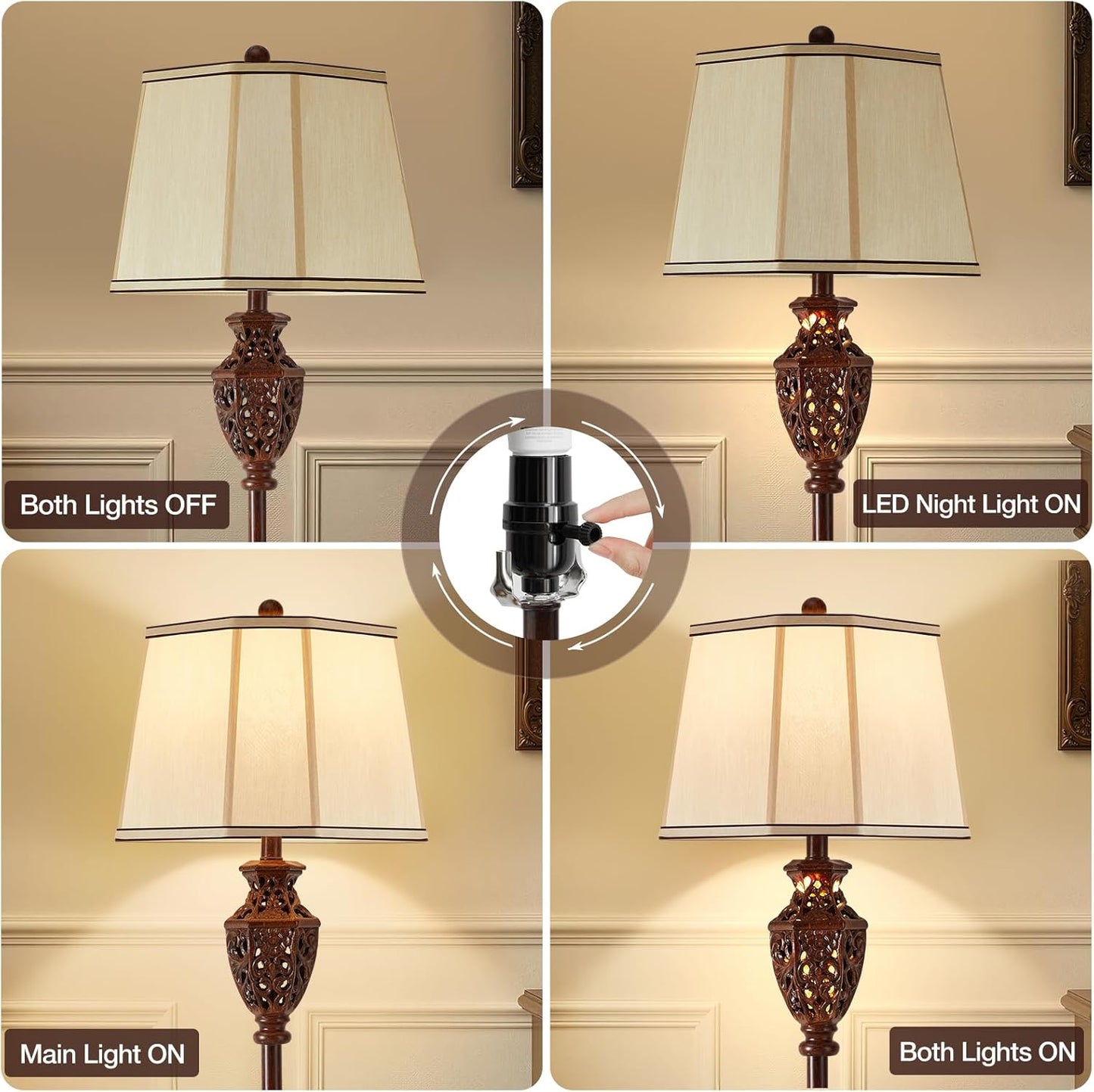 Luvkczc Vintage Floor Lamp - Brown Resin 6-Sided Carved Hollow Light Design, Mid-Century Modern Standing Lamp for Living Room, Bedroom, Study(Bulb Included)