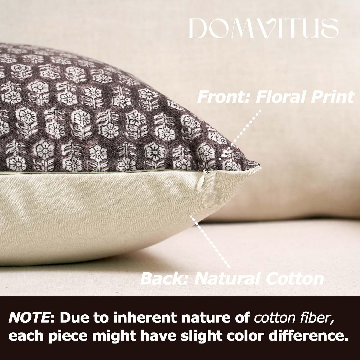 DOMVITUS Floral Pillow Covers Set of 2, 24x24 Pillow Covers, Floral Print Neutral Accent Decorative Pillow Covers for Living Room, Bed, Dark Brown