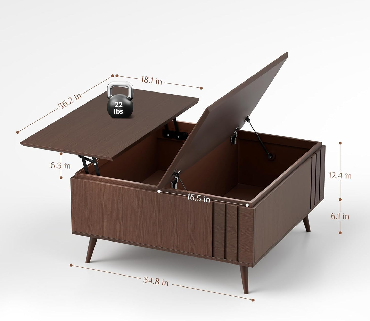 36.2" Lift Top Coffee Table with Storage, Large Square Coffee Tables with Hidden Compartment, Mid Century Modern Center Table for Home Office,Living Room,Dark Walnut
