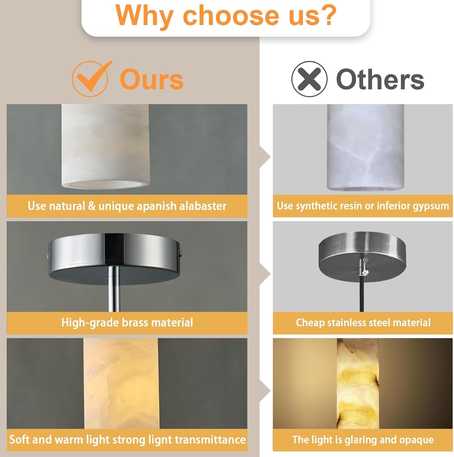 Alabaster Pendant Lights Kitchen Island, Nickel Hand Carved Alabaster Cylinder Pendent, Spanish Natural Marble Light Pendant for Bedroom Bathroom Dining Room Living Room- 3 PC