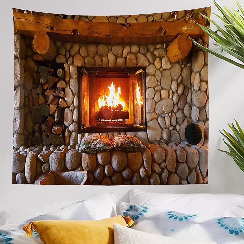 Kanora Vintage Bookshelf Tapestry Wall Hanging - Study Room Picture Art Retro Library Bohemian Hippie Tapestries Bedroom College Dorm Decor (Firplace, 59L51W)