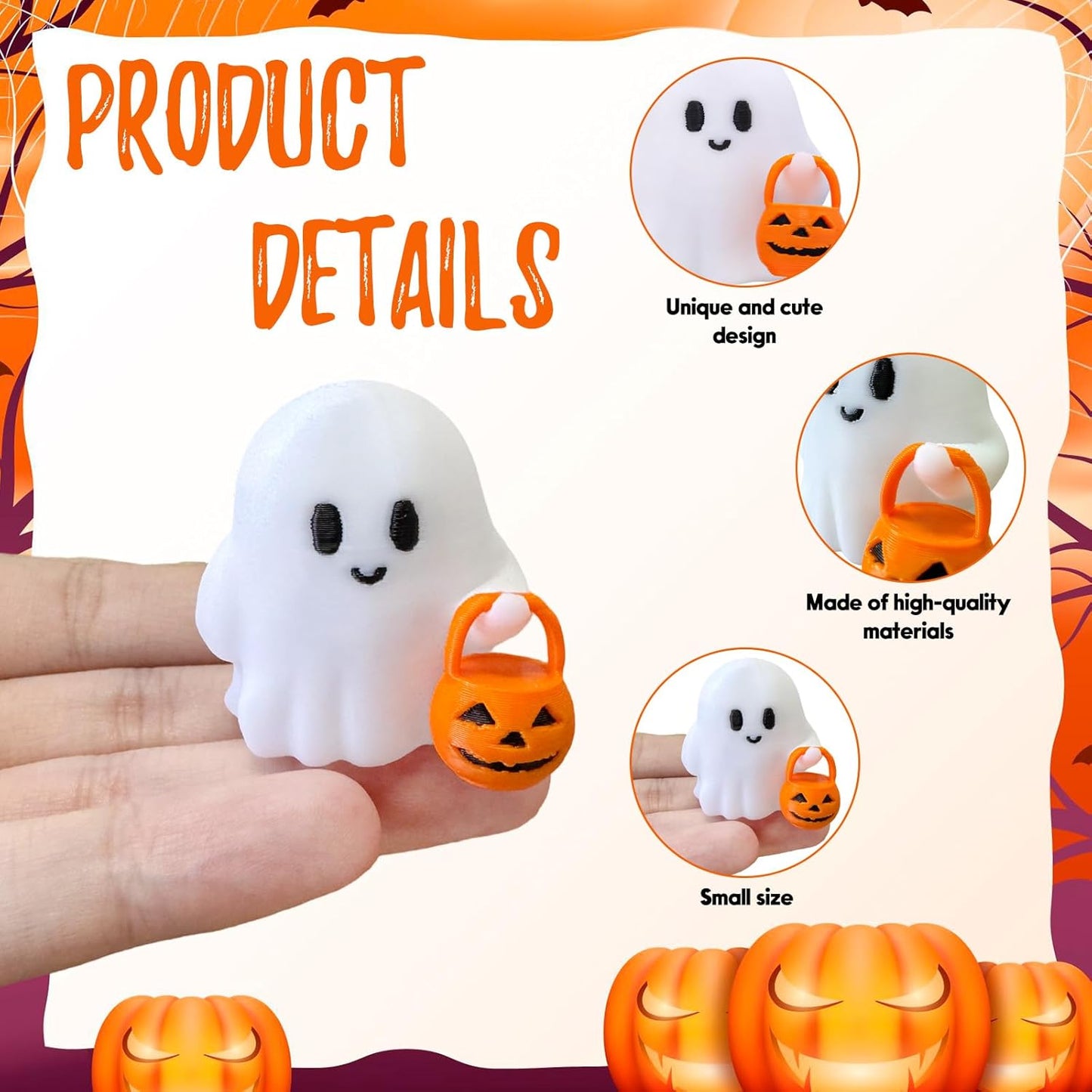 Halloween Ghost Figurine, Cute Spooky Resin Ghost with Pumpkin Basket Statue, Funny Decor for Halloween Decorations Indoor, Porch Indoor Home Decor Gifts