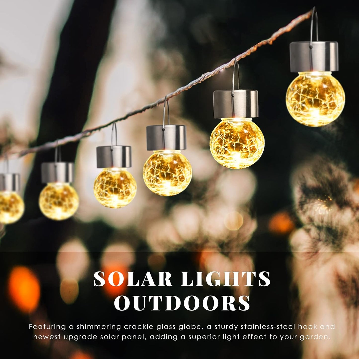 SOLPEX Hanging Solar Lights Outdoor, 8 Pack Decorative Cracked Glass Ball Light, Solar Powered Waterproof Globe Lighting, Hanging Globe Solar Lights for Garden, Yard, Patio, Lawn, Flower Bed