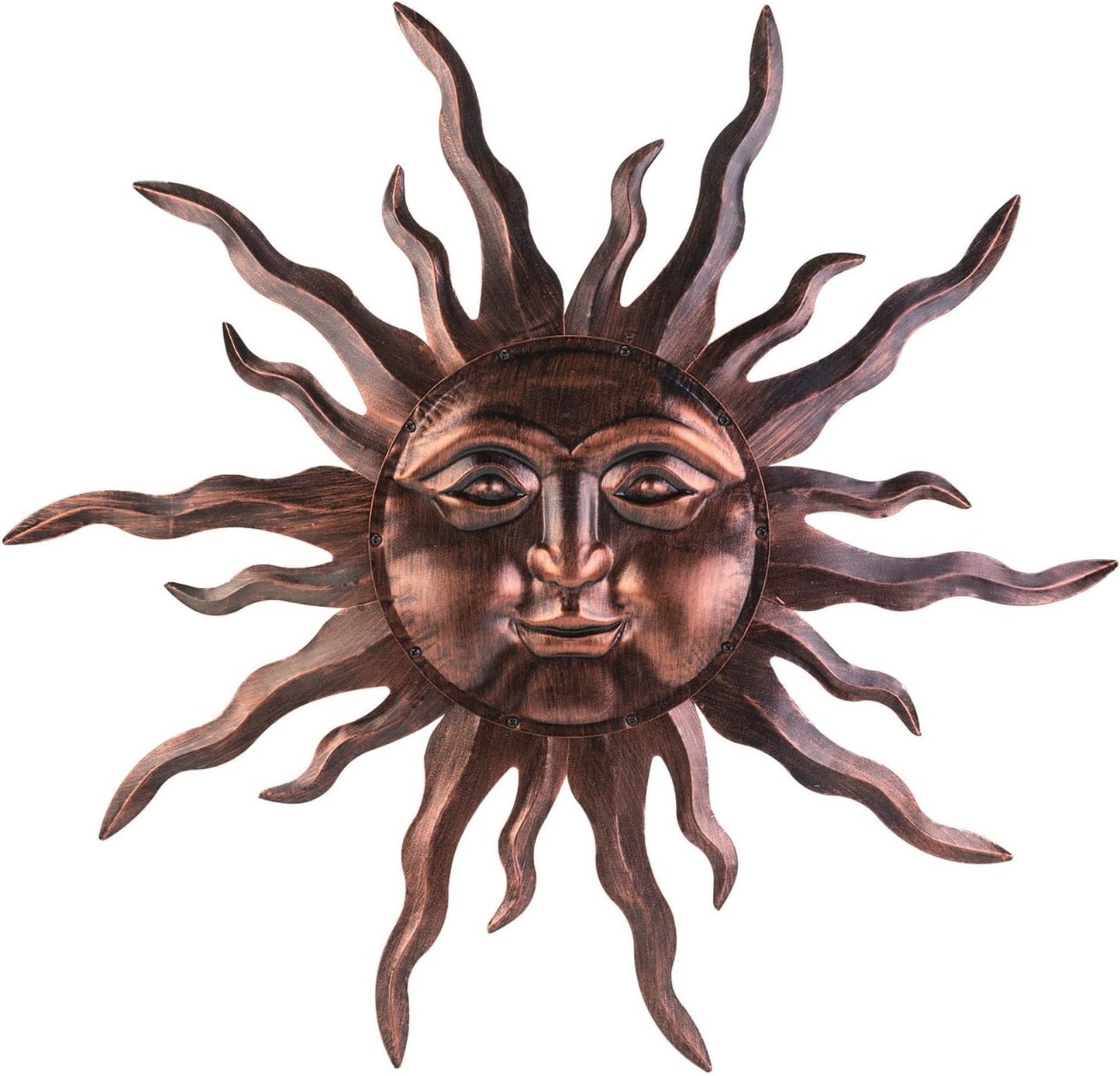 VZVXCC Large Metal Sun Wall Art Decor- 30 inches Sun Wall Hanging Decoration for Indoor Outdoor, 3D Sunshine Face Metal Wall Sculpture for Home Bedroom Living Room Office Garden Yard Patio(Bronze)