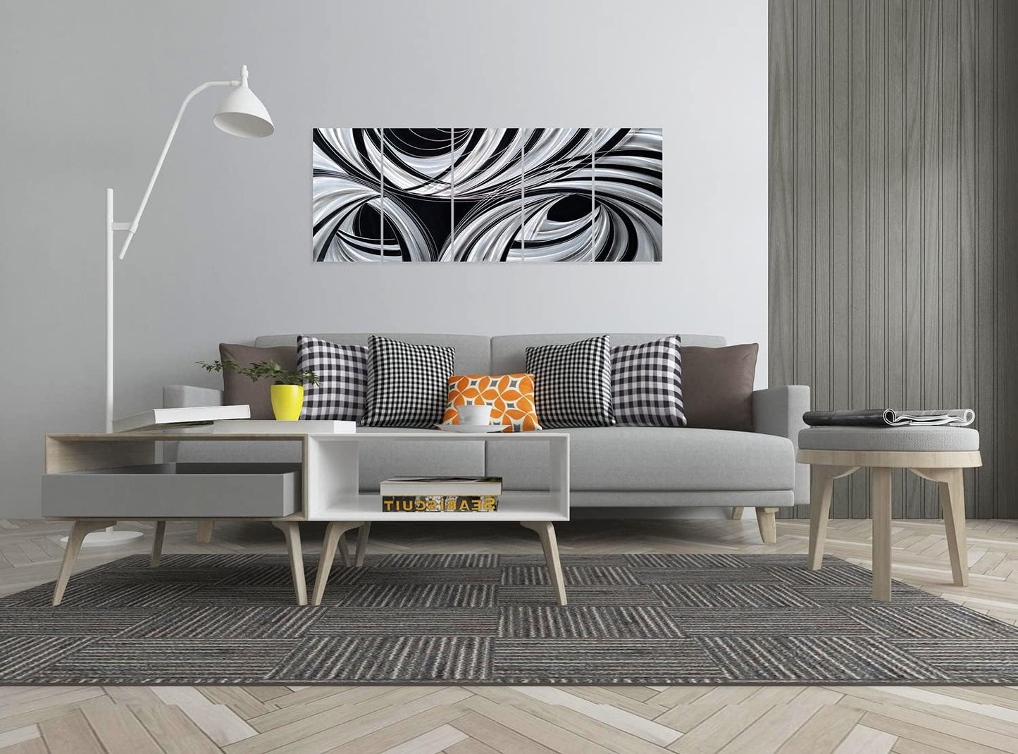 Yihui Arts Black and White Metal Art Wall Decor Hand Crafted Abstract Aluminum Artwork Modern Wall Sculpture Home Accent for Living Room Bedroom Dinning Decor