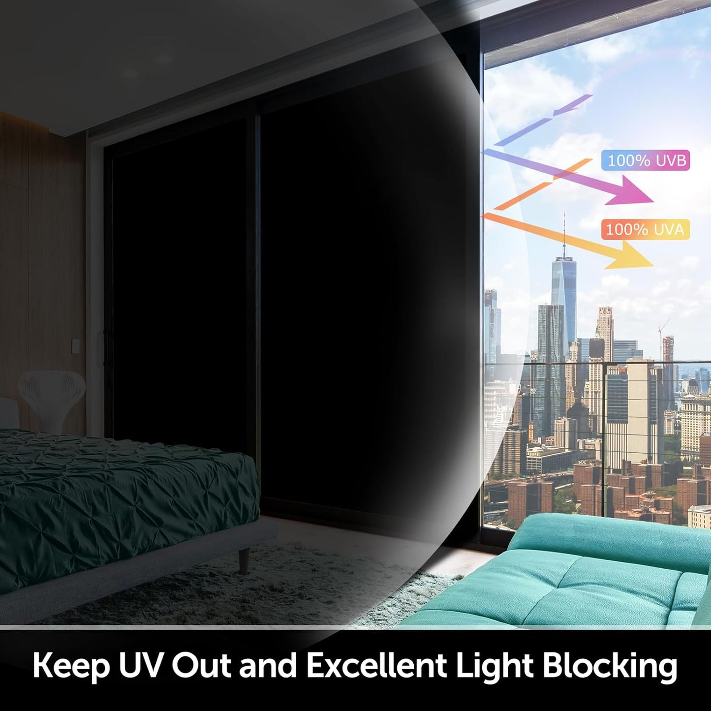 HIDBEA Mirror Blackout Window Film,100% Light Blocking Room Darkening Window Privacy Film,Mirror Glass Window Film Heat Control,Removable Window Cover Tint for Day Sleep(Mirror Black,29.5in x 6.5ft)