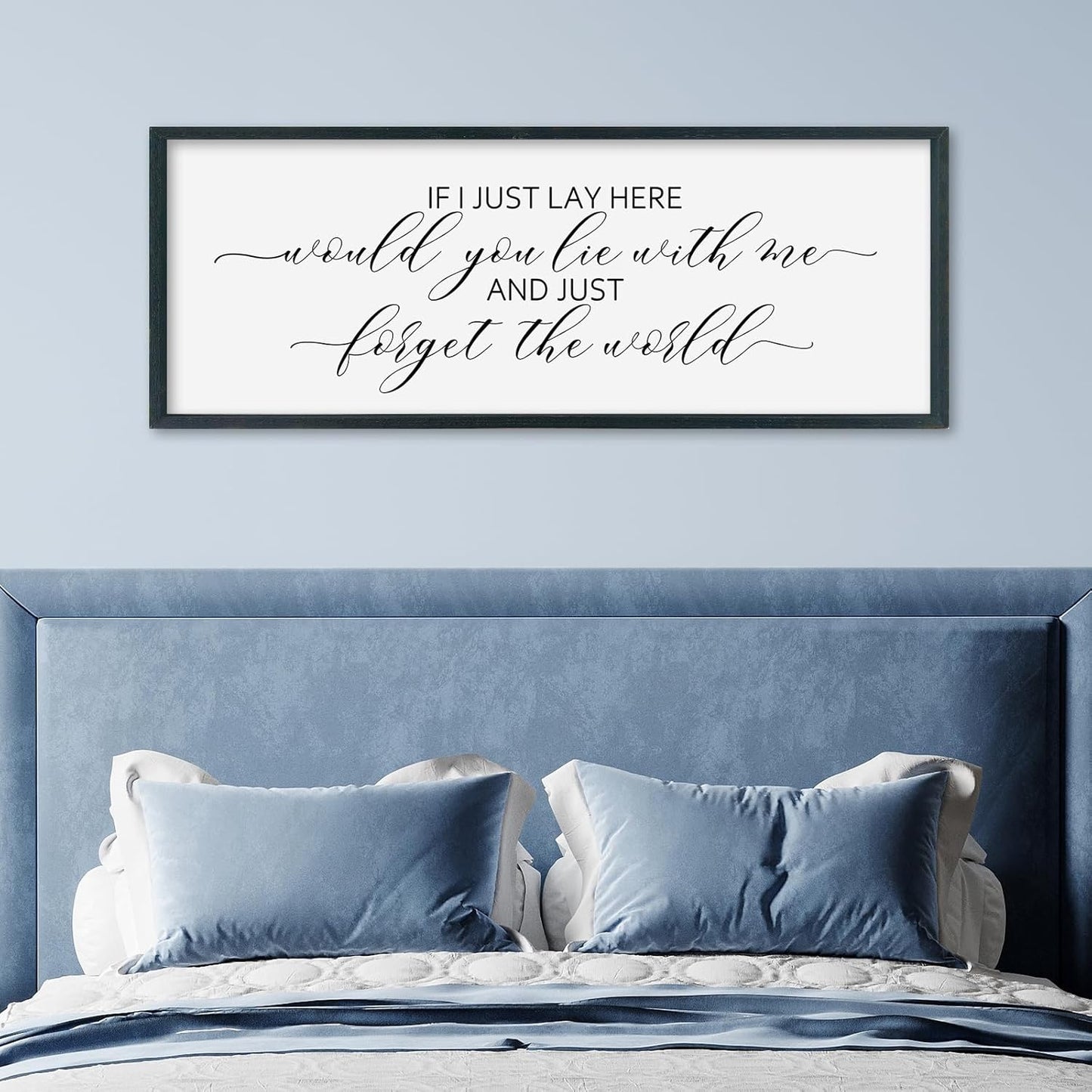 SRSZHIYUE If I Lay Here Would You Lie With Me Sign Bedroom Wall Decor Art 32"×12" Large Wood Framed Wall Hanging (Black)