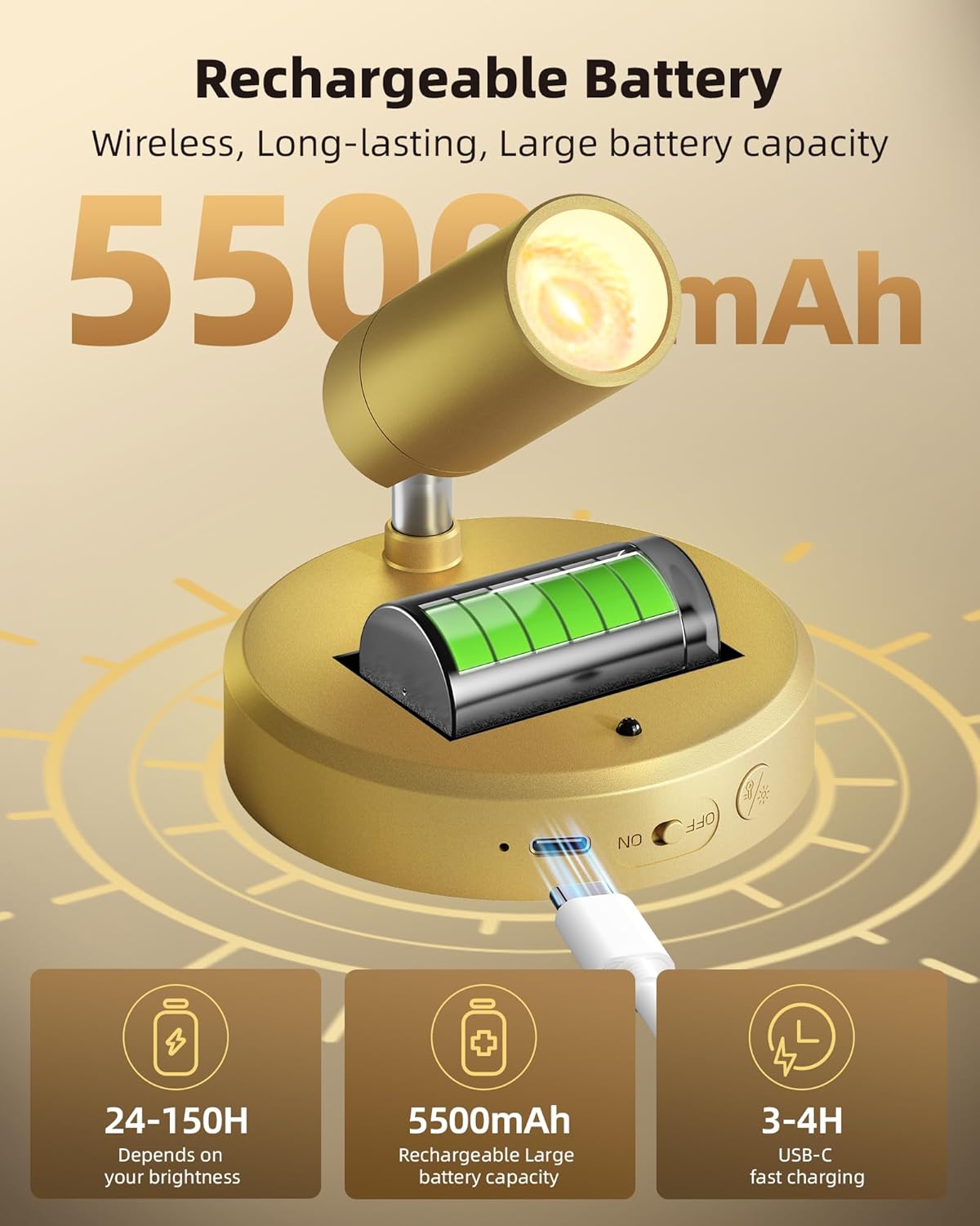 EZVALO LED Spotlight Indoor, 5500mAh Rechargeable Battery Uplighting Indoor, Wireless Mini Art Accent Spot Lights with Remote, for Plants Display Painting Dartboard Artwork Portrait Closet(2Pack-Gold)