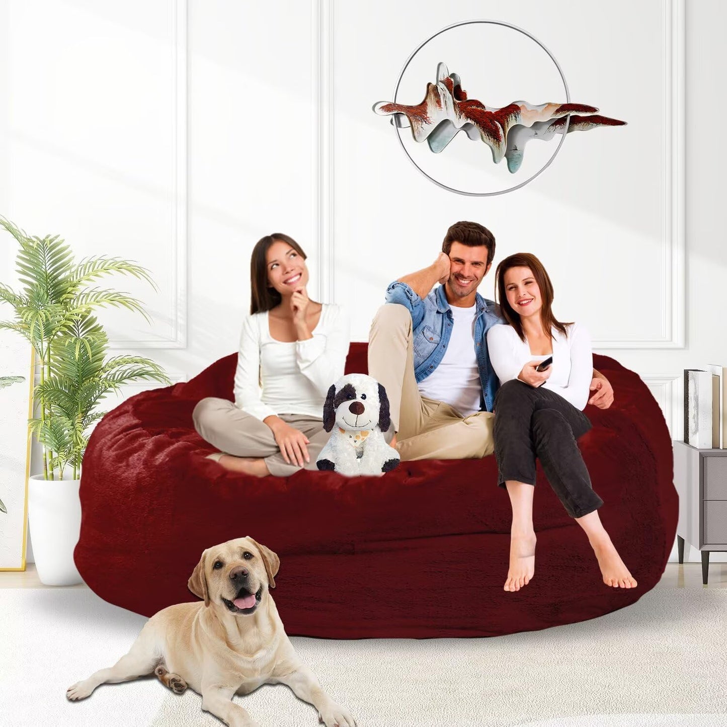 Bean Bag Chair for Adults 5FT,Soft Removable Cover for Teens/Girls Bedroom,Fluffy Giant Round Floor Beanbag Lounger Chairs (No Filler,Claret)