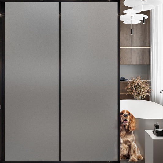 Frosted Glass Window Privacy Film Decorative, Bathroom Privacy Film for Glass Windows Cover, Static Cling, Removable, Reusable, Anti-UV, Anti-Glare, Heat Blocking,Gray,29.6X196.9Inch