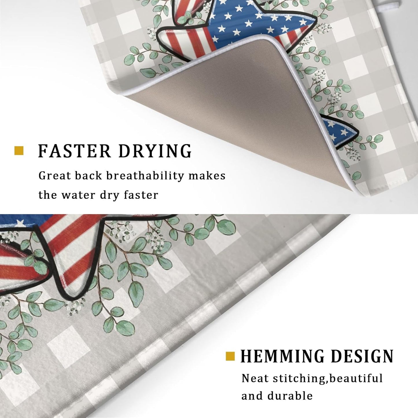 Patriotic Dish Drying Mat for Kitchen Counter Cute Stars 4th of July Holiday Absorbent Reversible Microfiber Kitchen Countertop Protector Dishes Pad Large 18x24 inch