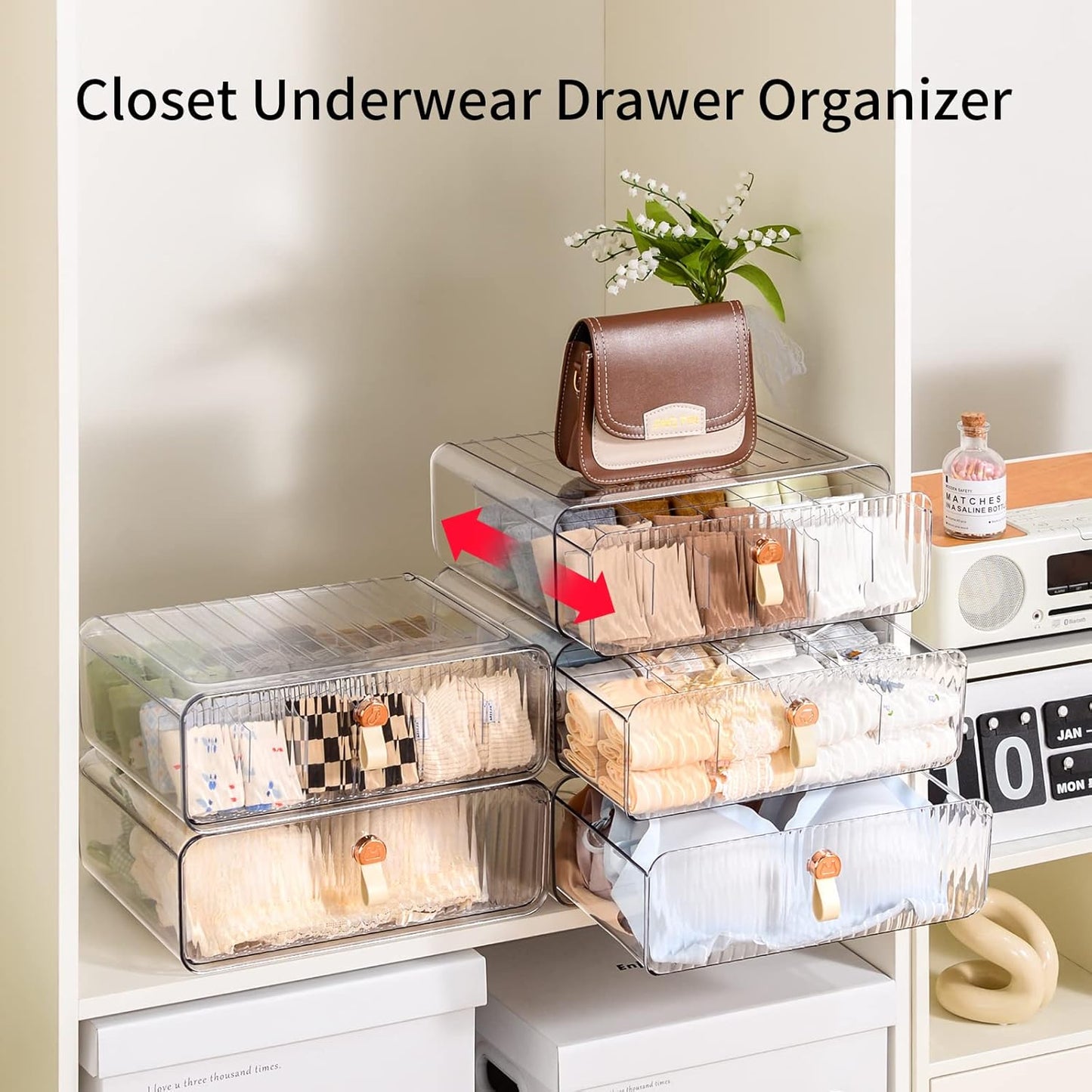 Underwear Drawer Organizer, Stackable Bra Organizer for Closet, 1 Cell Bra Storage, Sock and Underwear Organizer, Closet Organizers and Storage Drawer for Bra, Socks, Tie, Belt, Scarf