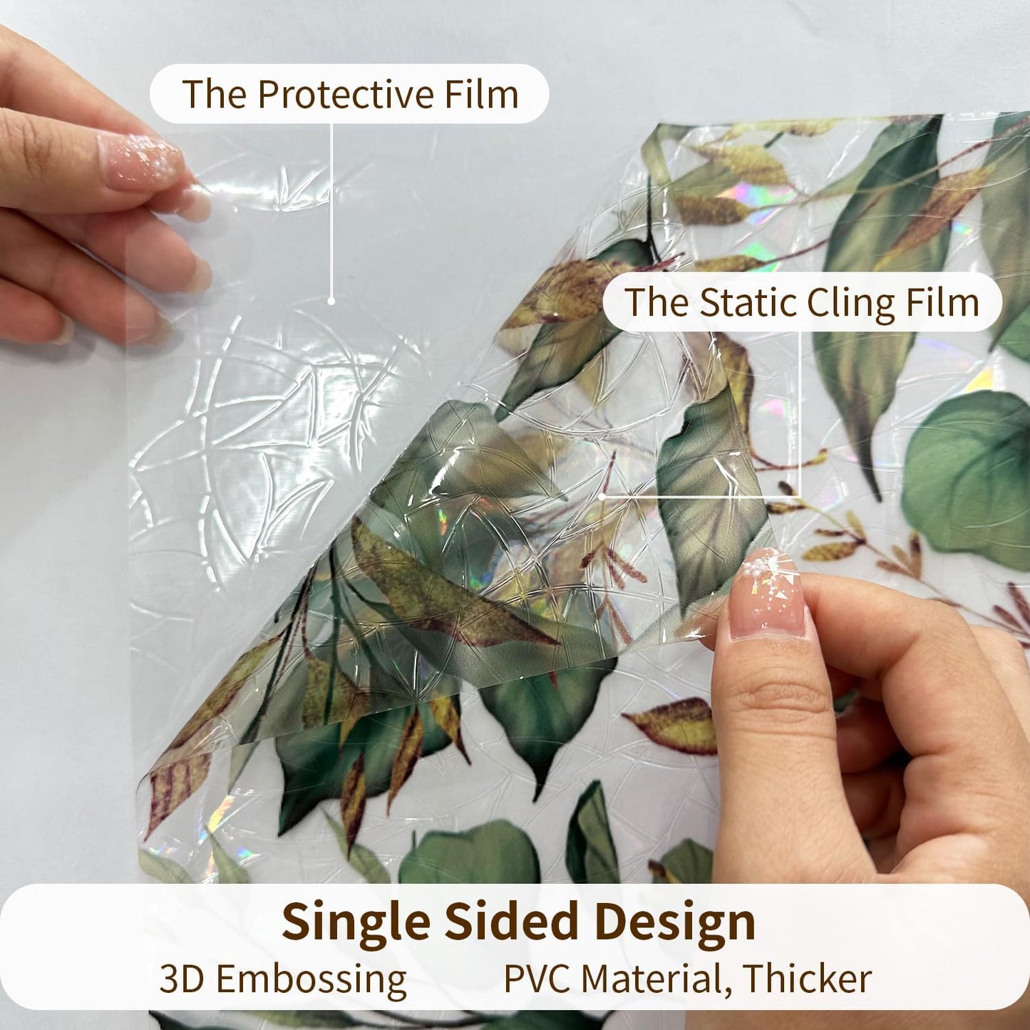 Rainbow Window Privacy Film with Tools, 3D Stained Glass Window Film, Spring & Autumn Leaves, 16.93" x 157.48"(43X400CM)