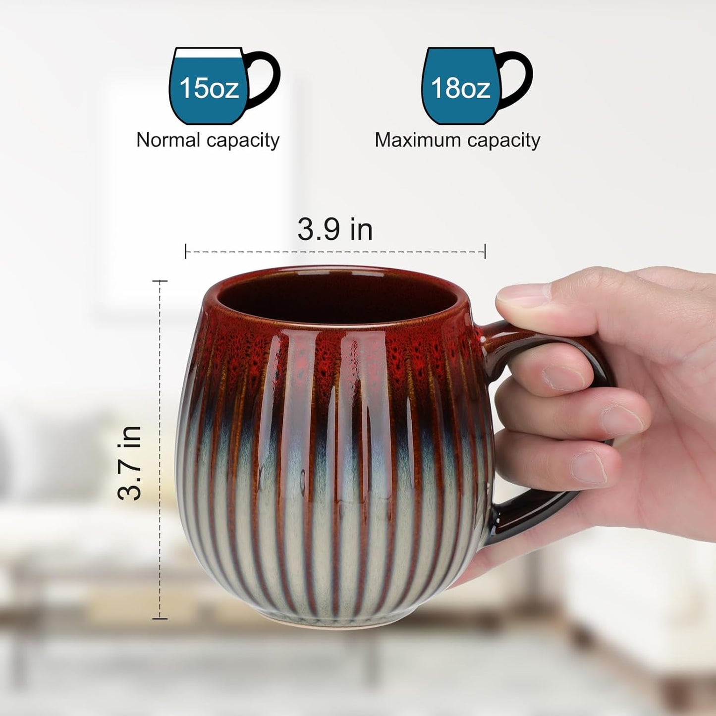 CosyCorner Ceramic Coffee Mugs Set, 17 oz Large Coffee Cups for Home and Office, Ceramic Cup for Coffee & Tea（A×4 pcs）