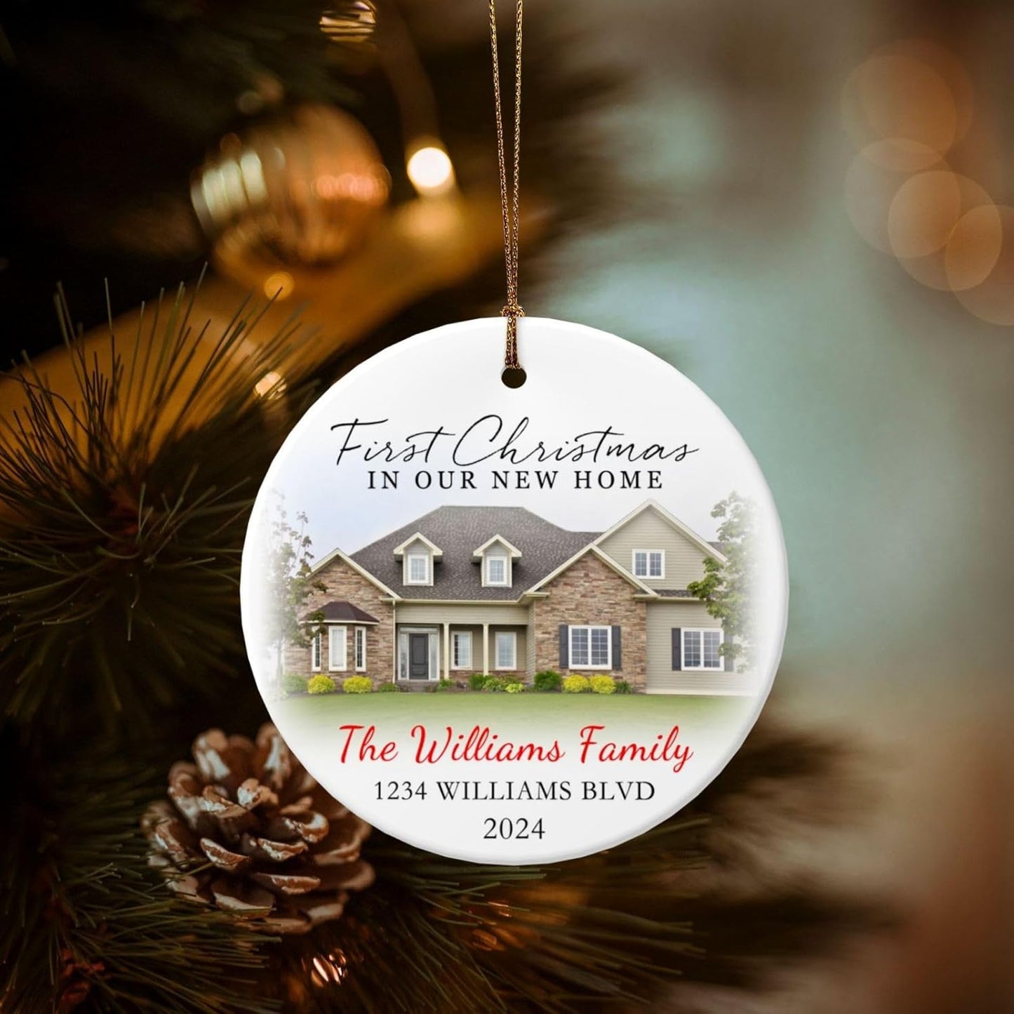 Personalized New Home Ornament 2025 w/Name & Address, Custom First Christmas in Our New Home Ornaments,Double-Sided Ceramic Customized New House Xmas Ornaments