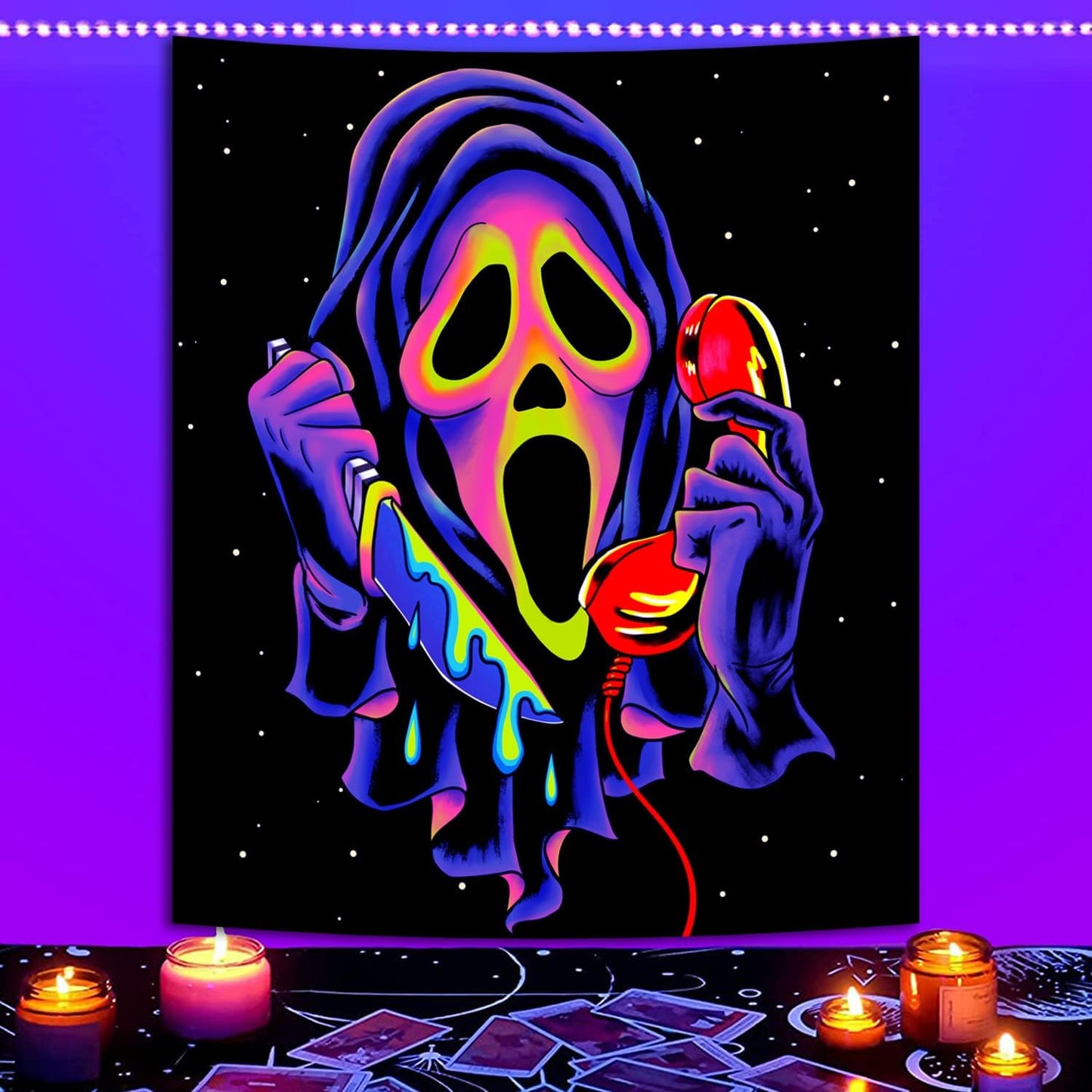 SparkLia Blacklight Horror Skull Tapestry, UV Reactive Neon Scary Face Wall Hanging, Glow in the Dark Spooky Decor for Bedroom, Gaming Room & Party - 30 x 40 inches