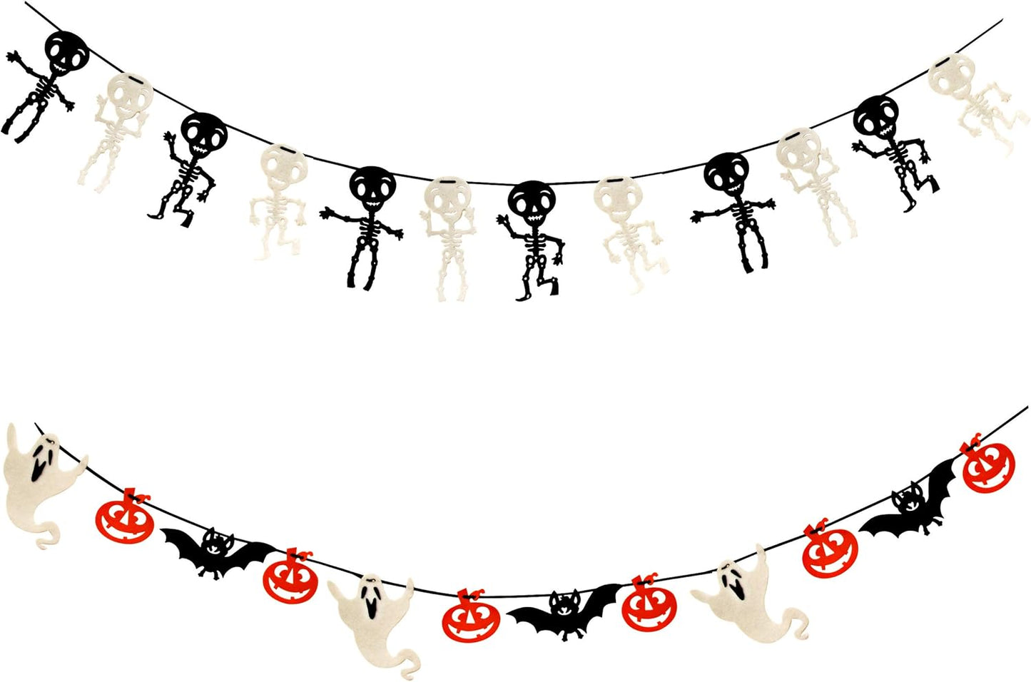 Gift Boutique - 9 Foot Halloween Garland Felt Banner Chain Decorations Indoor & Outdoor Party Supplies 18 Feet Total Pack of 2 Designs Skeletons Bat Pumpkin Ghost