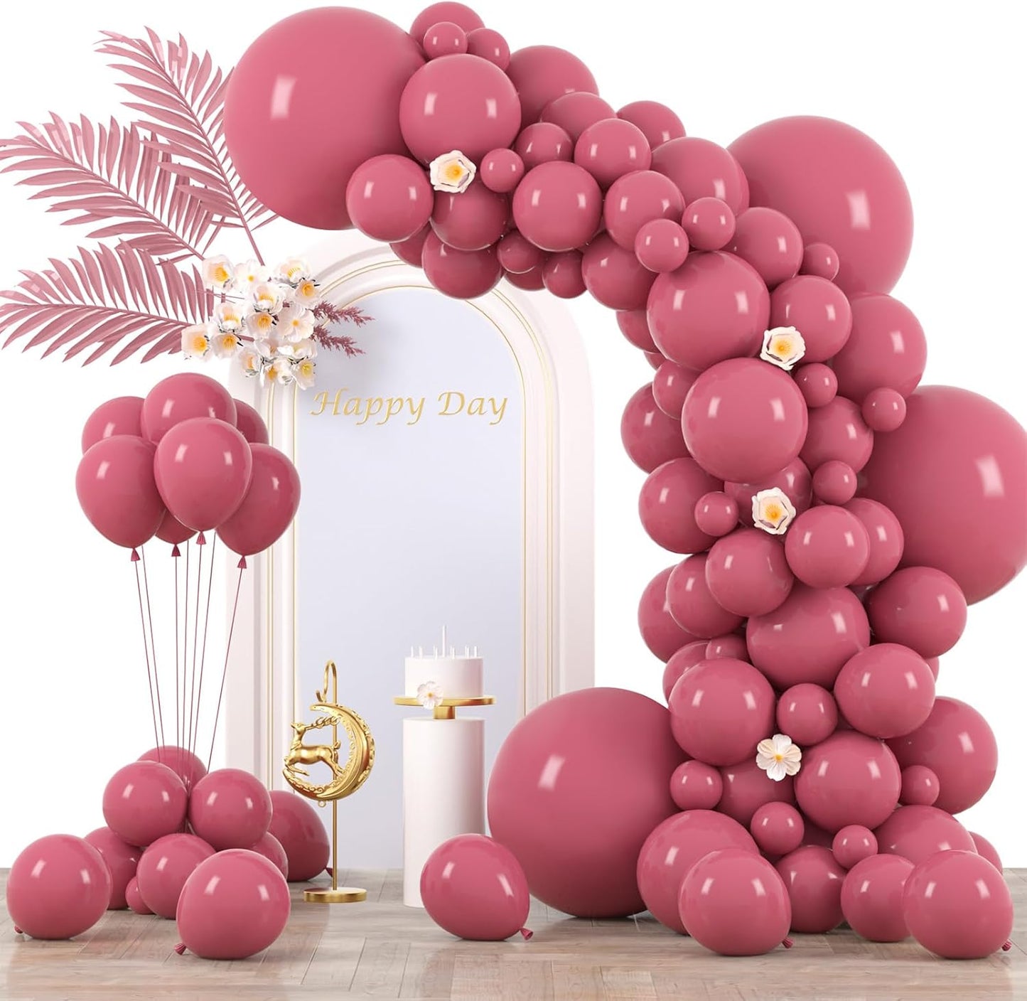 130pcs Retro Hot Pink Balloons Different Sizes 18" 12" 10" 5" Blush Hot Pink Latex Balloon Garland Arch Kit for Birthday Baby Shower Valentine's Day Wedding Gender Reveal Party Decorations