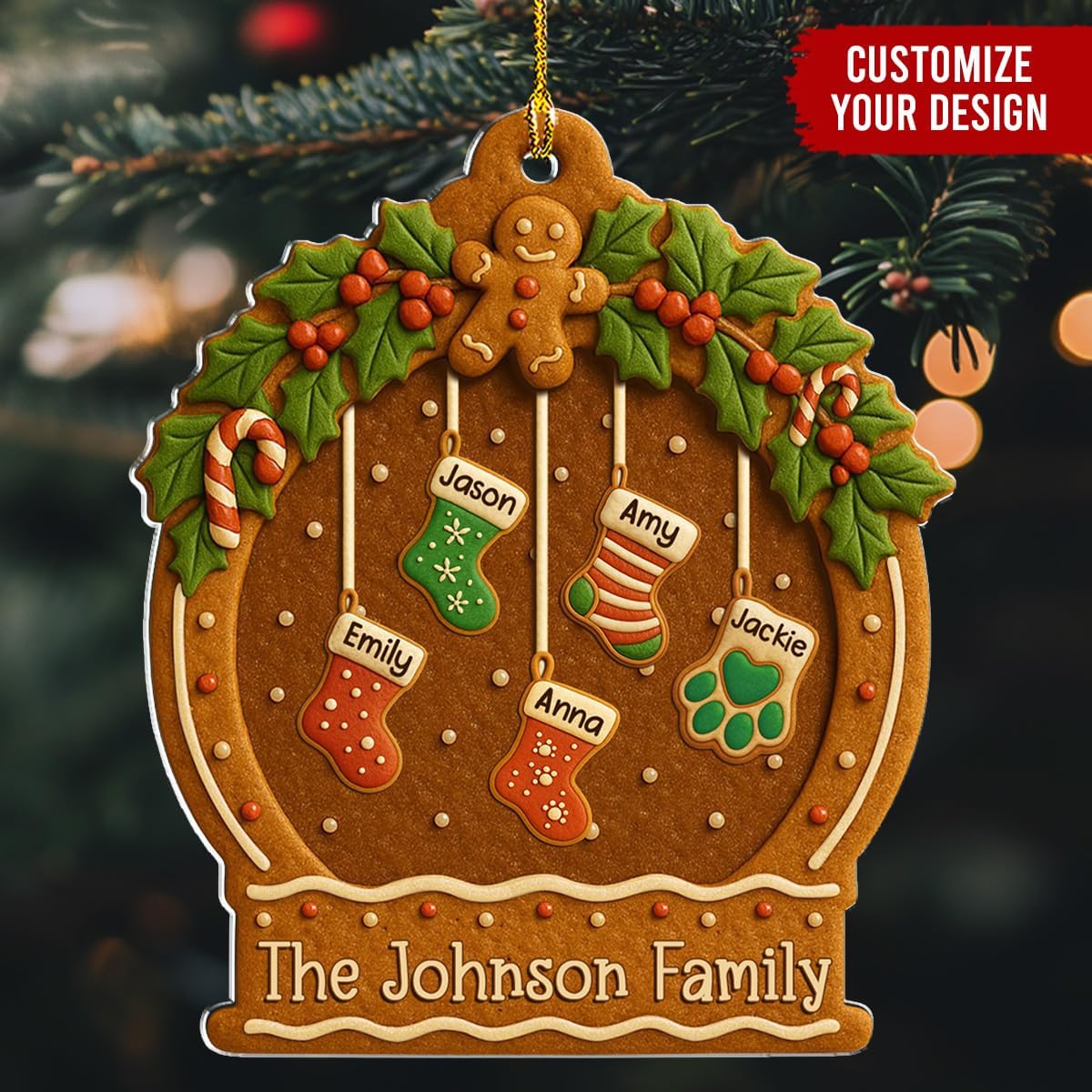 Personalized Family Ornament Christmas Cookies Style - Custom Stockings and Names Acrylic Ornament Gift Stocking Stuffers White Elephant Ideas (5)