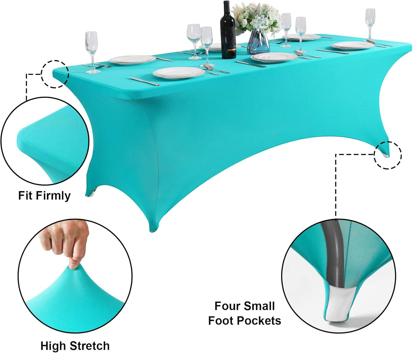 SuperO Waterproof Spandex Table Cover for 6FT Table Universal Fitted Stretch Tablecloth for Party, Banquet, Wedding and Events-Turquoise