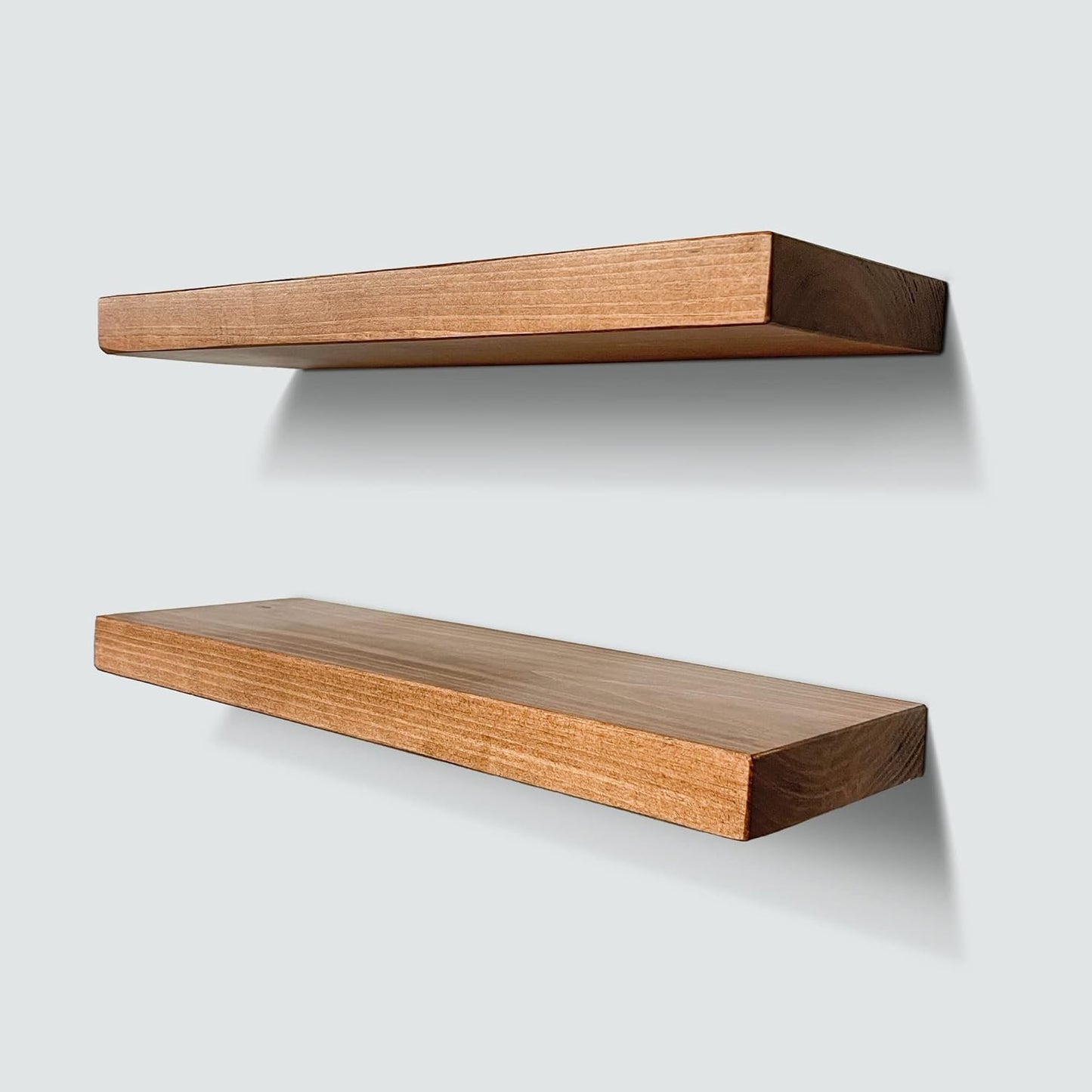 URBANDI, Rustic Floating Shelves, Set of 2, Hidden Bracket, Solid Wood, Heavy Duty, Wall Mounted Shelves, (Brown, 60Wx8D)