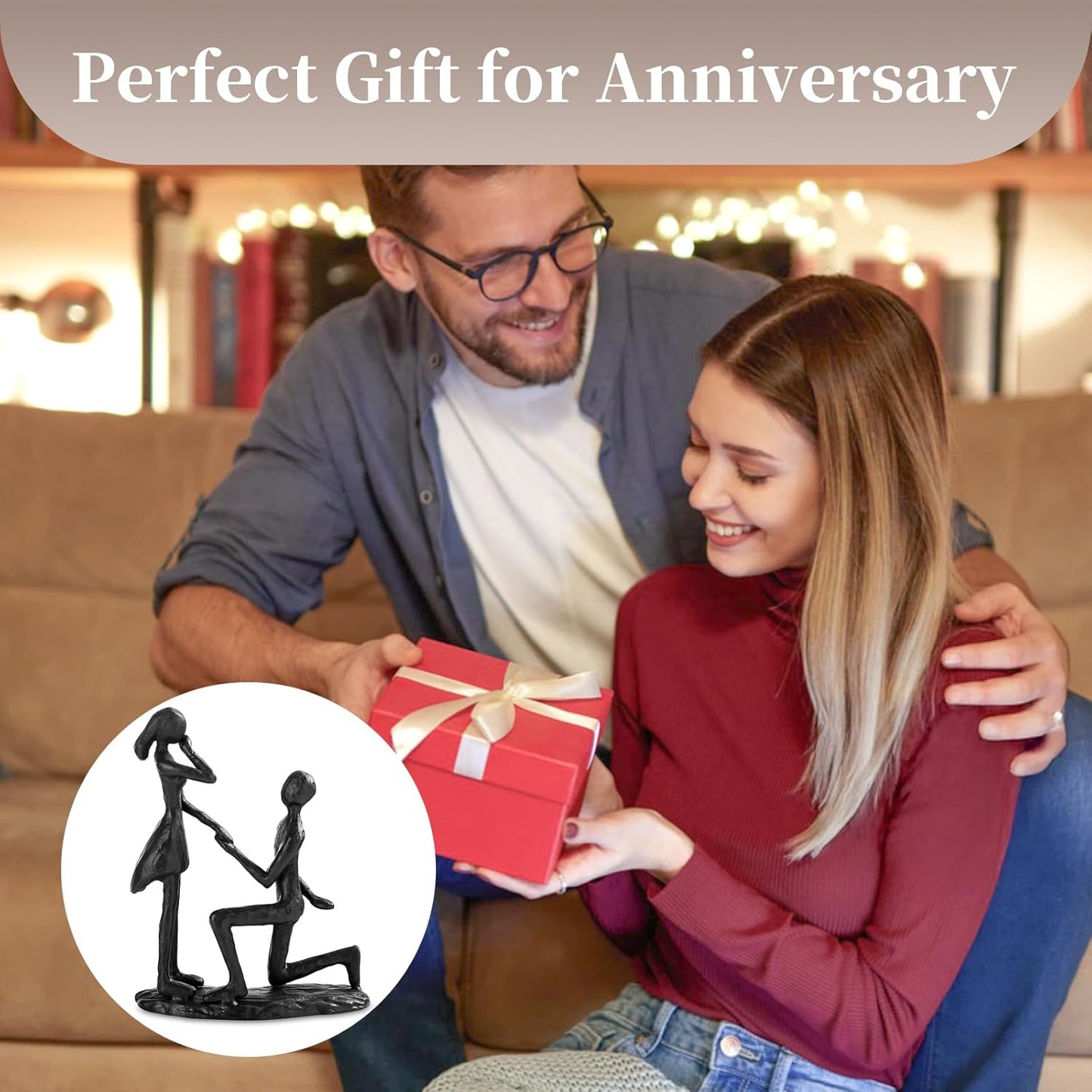 Sziqiqi Anniversary Wedding Gift for Couple: Iron 6th Anniversary Wedding Gifts for Her - Unique Couple Sculpture Iron Gift for 6 Year - Cast Iron Statue for Women Him Wife