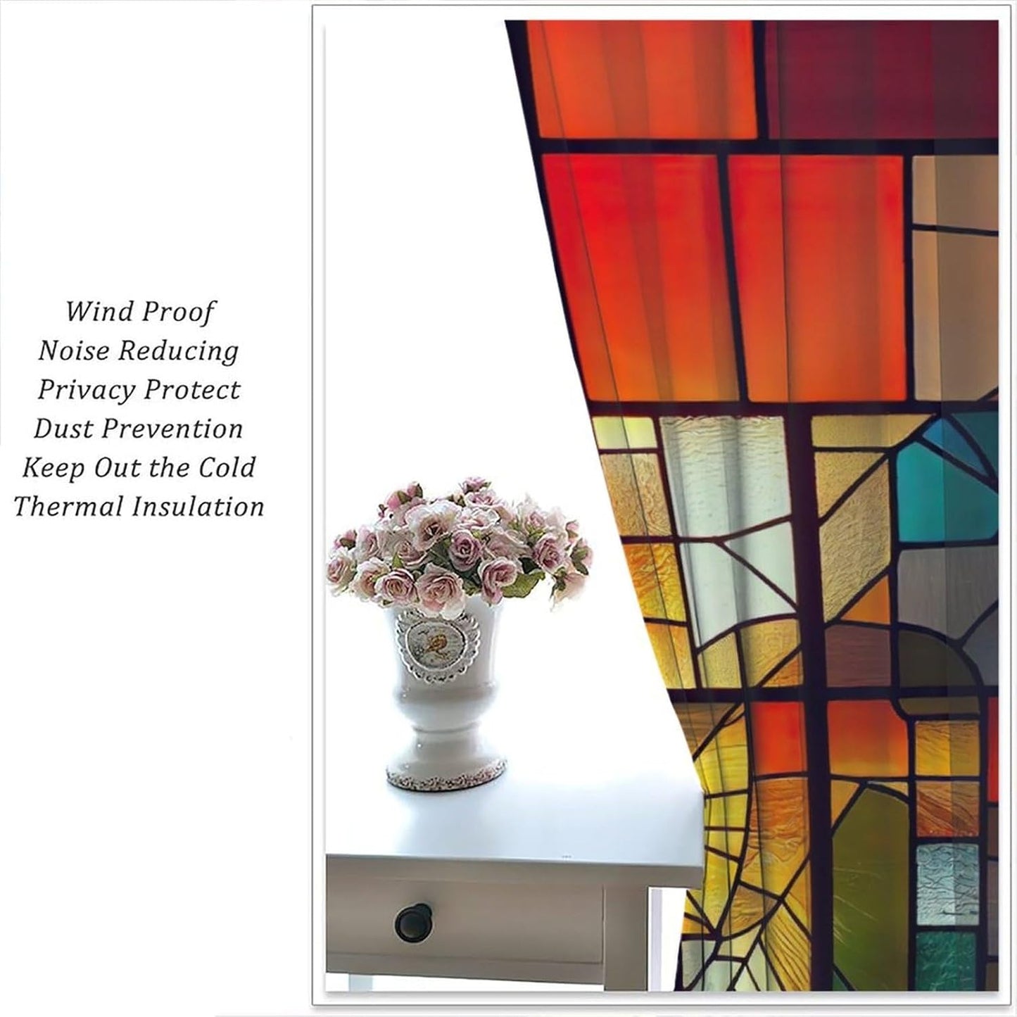 Stained Glass Curtains,Retro Abstract Colorful Geometry Textures Art Home Decor Drapes for Bedroom Living Room Kitchen Window Treatment 2 Panels Set Total Size 84" W X 84" L Inch