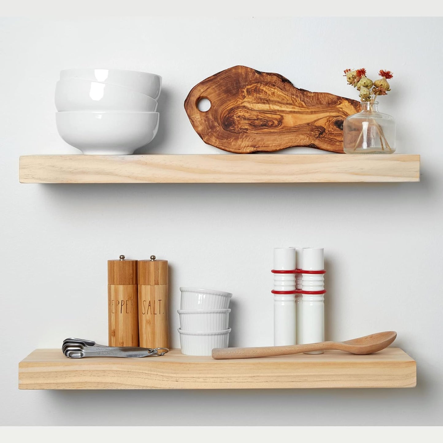 Homeforia 24 inch Wood Floating Shelves, High End Solid Natural Wood 24inch Floating Shelf for Wall, Unfinished Wooden 24 inches Floating Shelves, Heavy Duty Bracket, 24 X 6.5 X 1.75 in, Set of 3