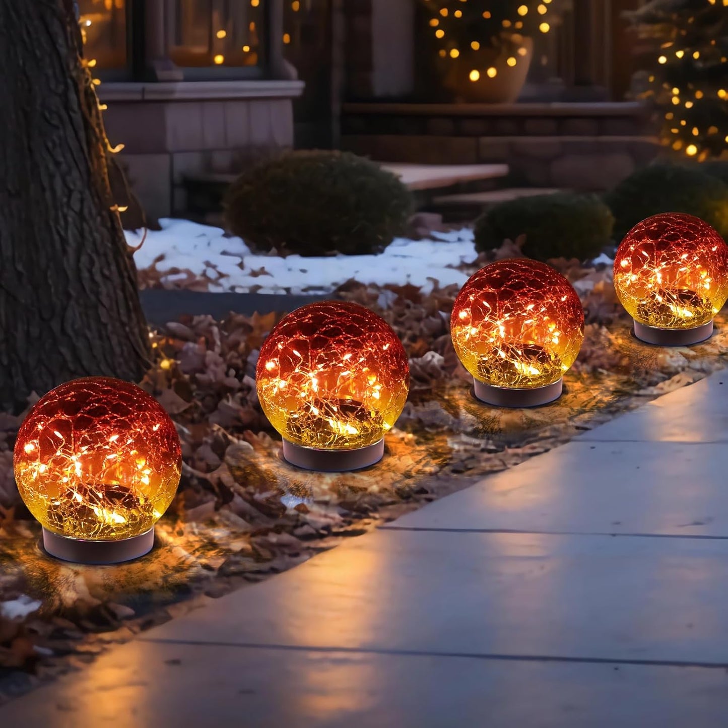 Solar Globe Lights Outdoor Waterproof-Solar Balls-Solar Garden Lights-Orbs for Outside 4 Pack Cracked Glass Ball for Lawn Patio Yard Backyard Decorations
