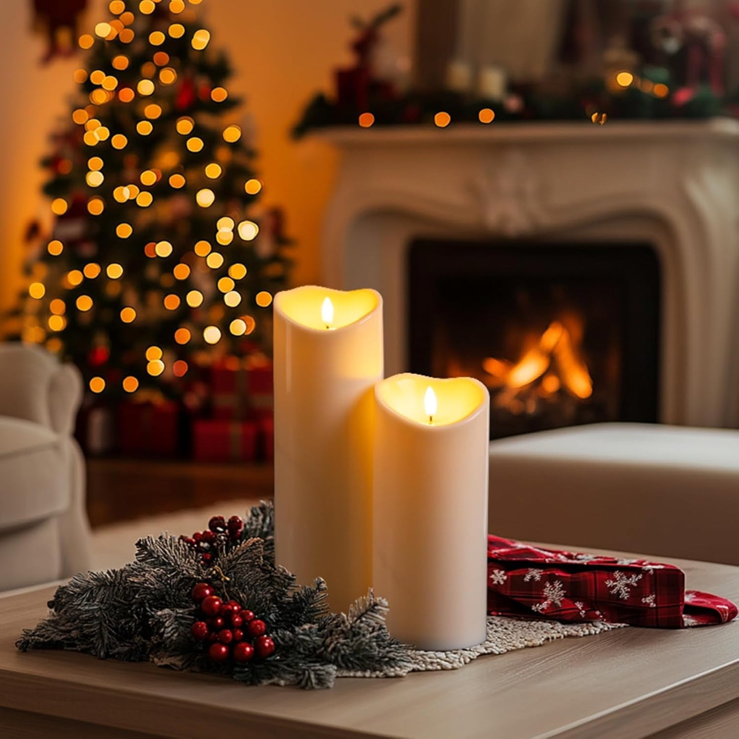 Homemory 4"x9" Outdoor Waterproof Flameless Candles with Timers and Remote Control, Battery Operated Candles, LED Plastic Candles, Ivory White, Set of 2